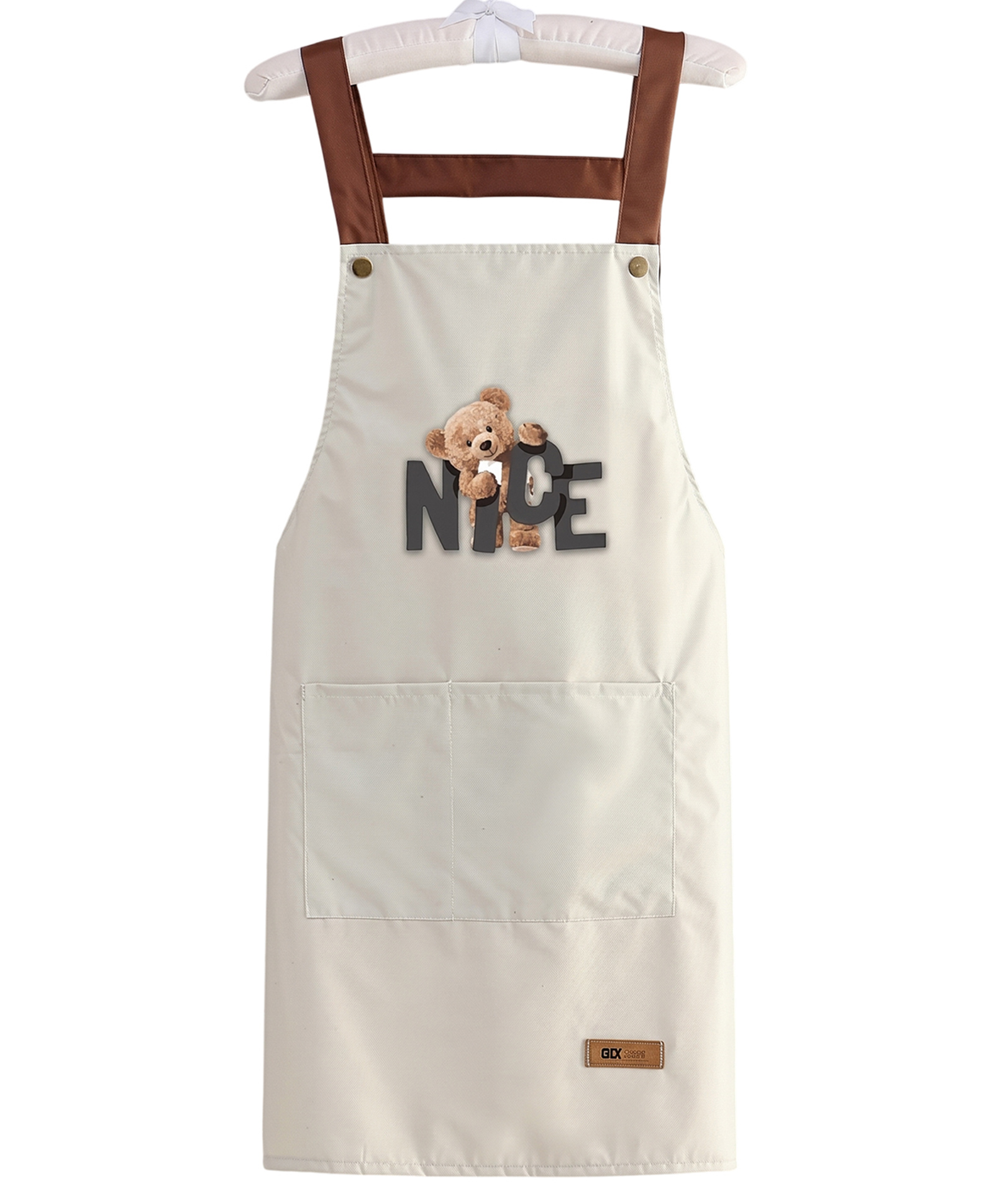 MOMISY Adjustable Kitchen Apron with Front Pockets for Cooking & Baking - Off White-image-24