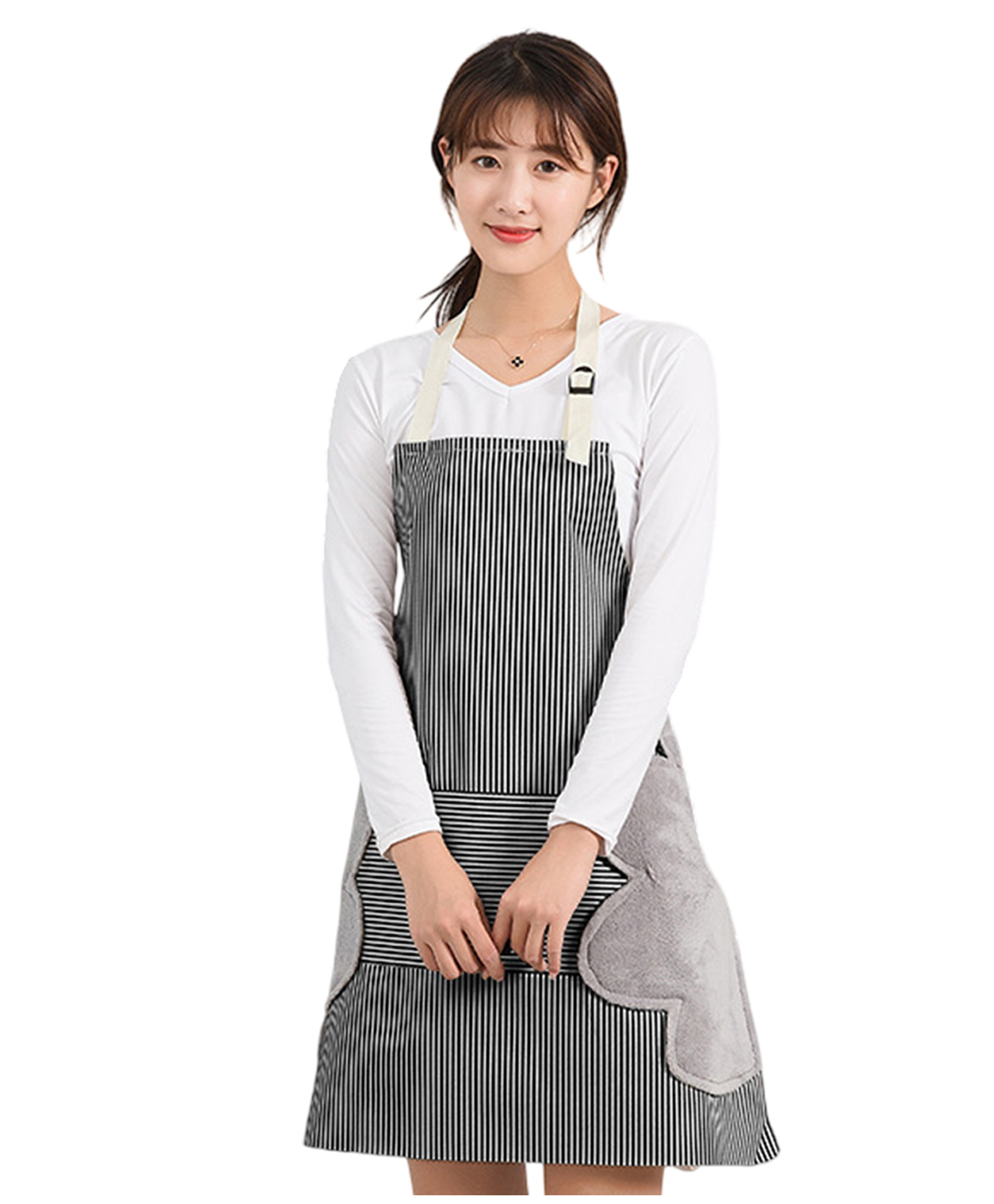 MOMISY Adjustable Kitchen Apron with Front Pockets for Cooking & Baking - Black-image-15
