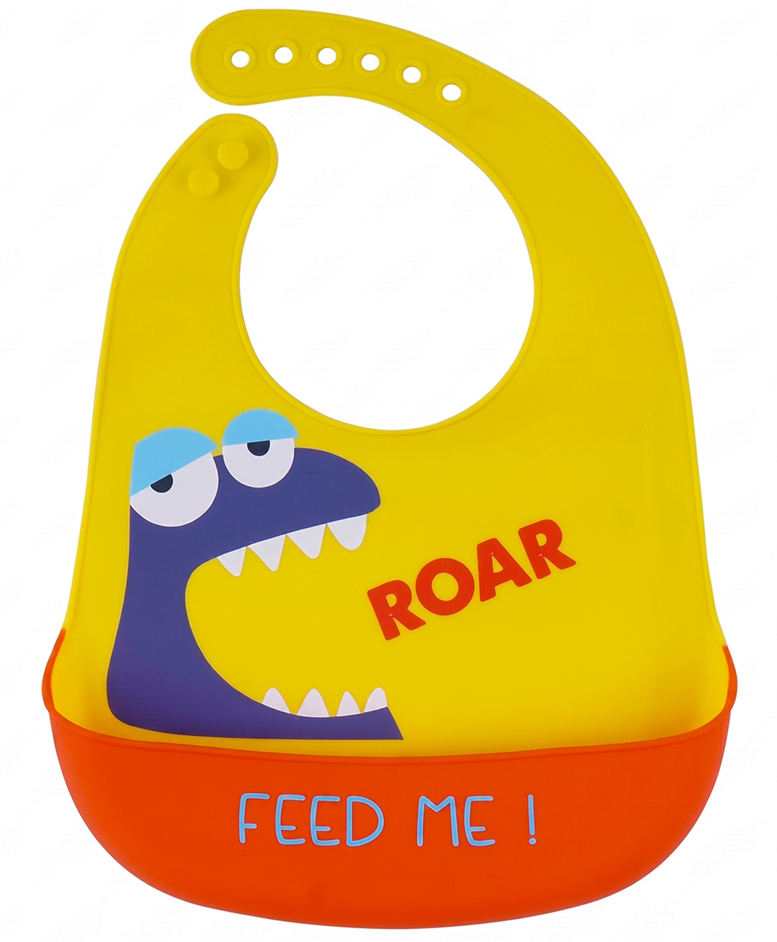MOMISY Waterproof Silicone Baby Bib with Pocket Wipeable Feeding Apron Yellow Dinosaur-picture-37
