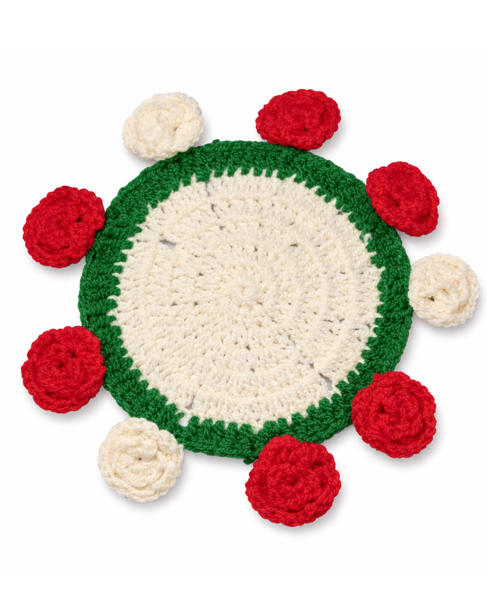 MOMISY Handmade Crochet Cotton Coaster Round Floral Tea Cup Mat (Off White, 7 Inch) - Off White & Red-image-14