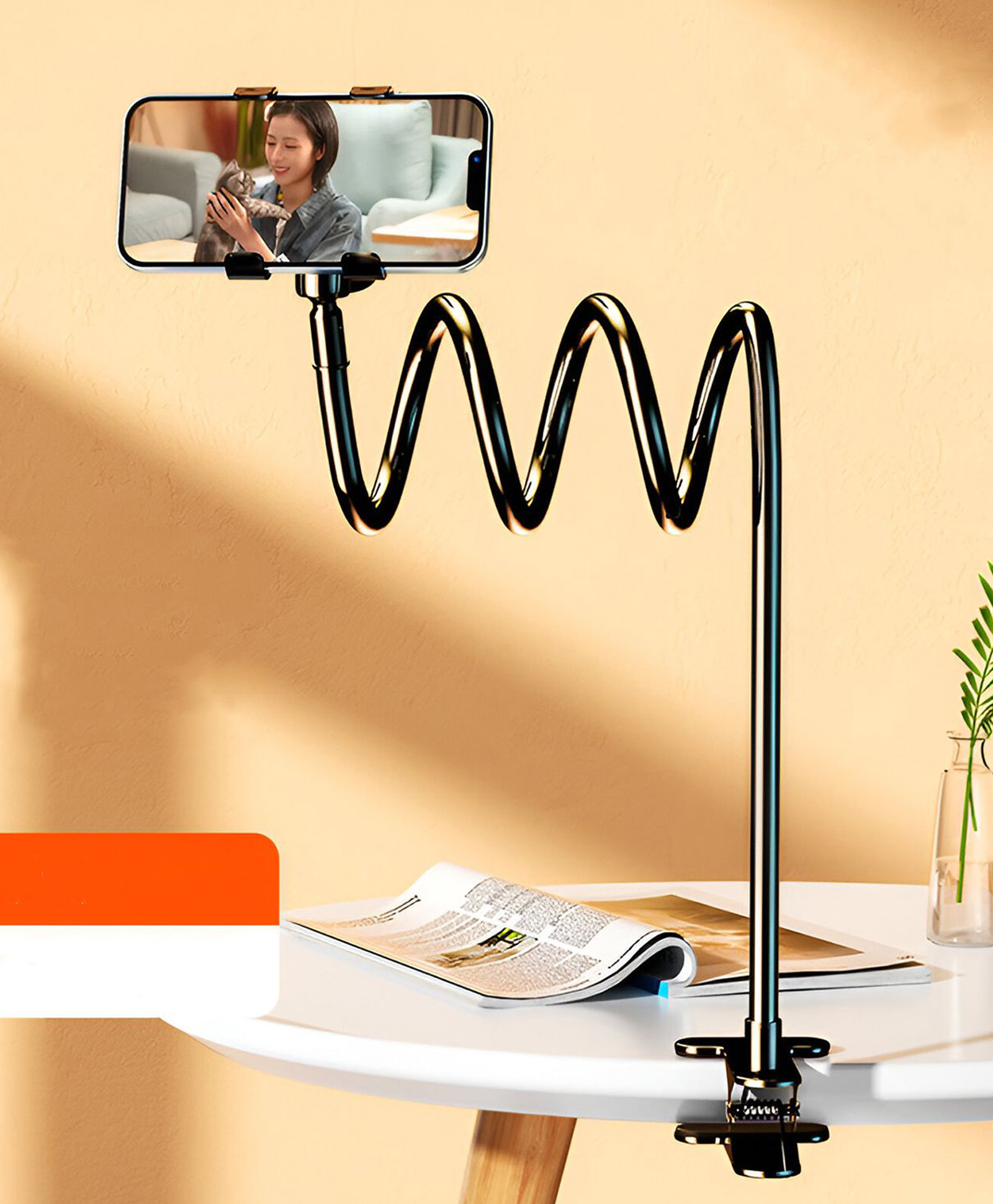 MOMISY 360° Adjustable Mobile Phone Holder Gooseneck Clamp Stand (60 cm, Black)-image-1