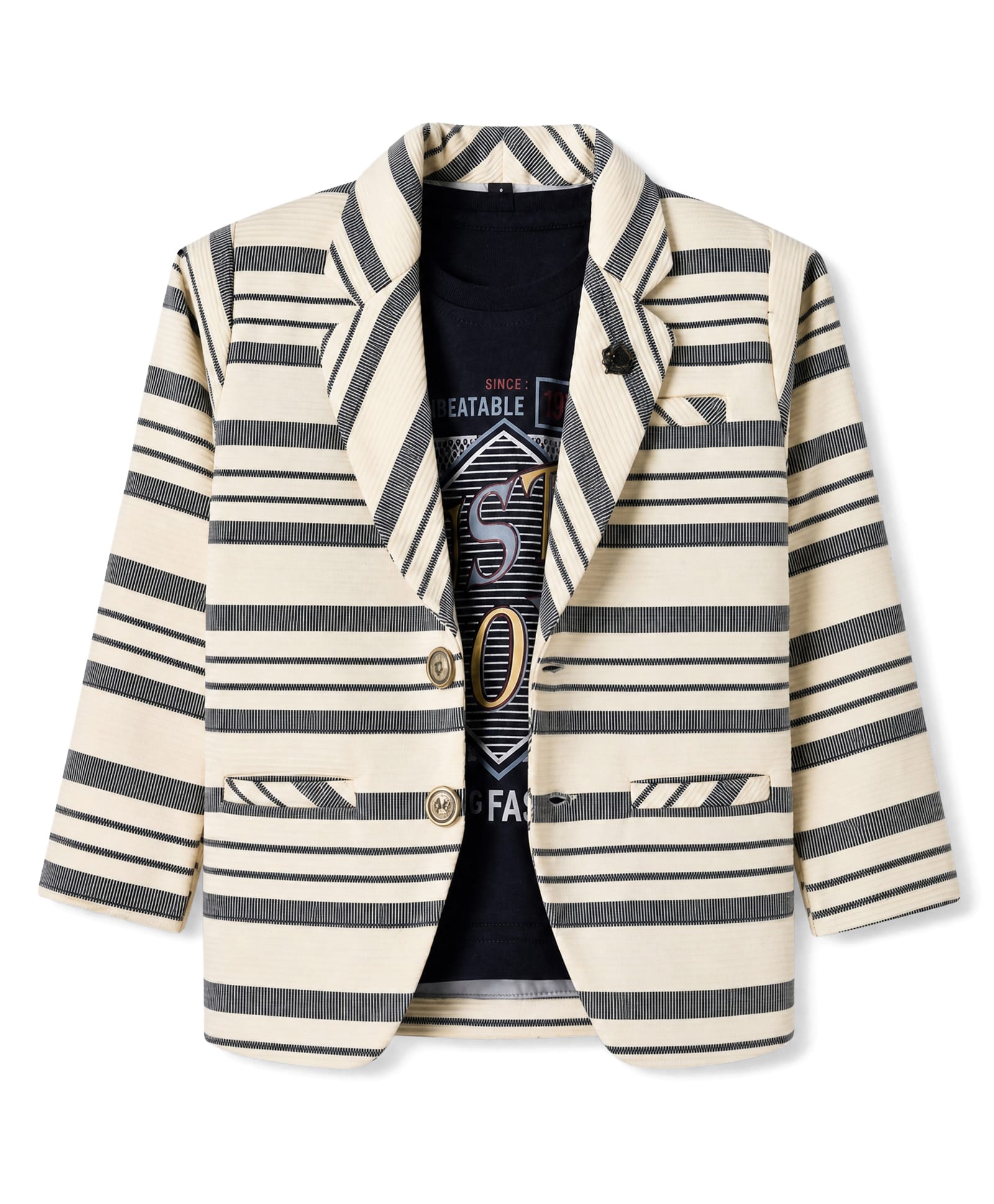Dapper Dudes Cotton Woven Full Sleeves Textured Blazer With Printed Tee - Cream-image-41