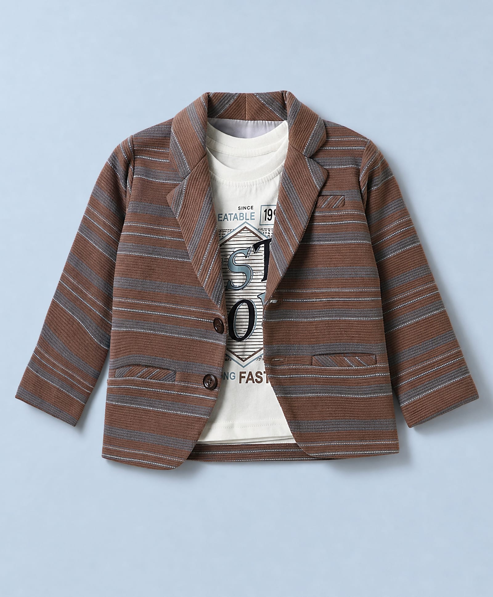 Dapper Dudes Cotton Woven Full Sleeves Textured Blazer With Text Printed Tee - Brown-picture-18