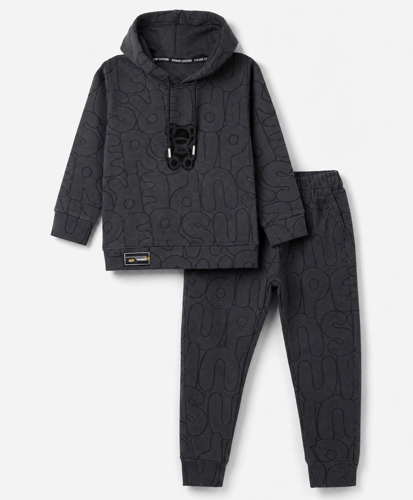 Dapper Dudes Cotton Woven Full Sleeves Text Printed Hooded Winter Wear Suit - Grey-picture-16