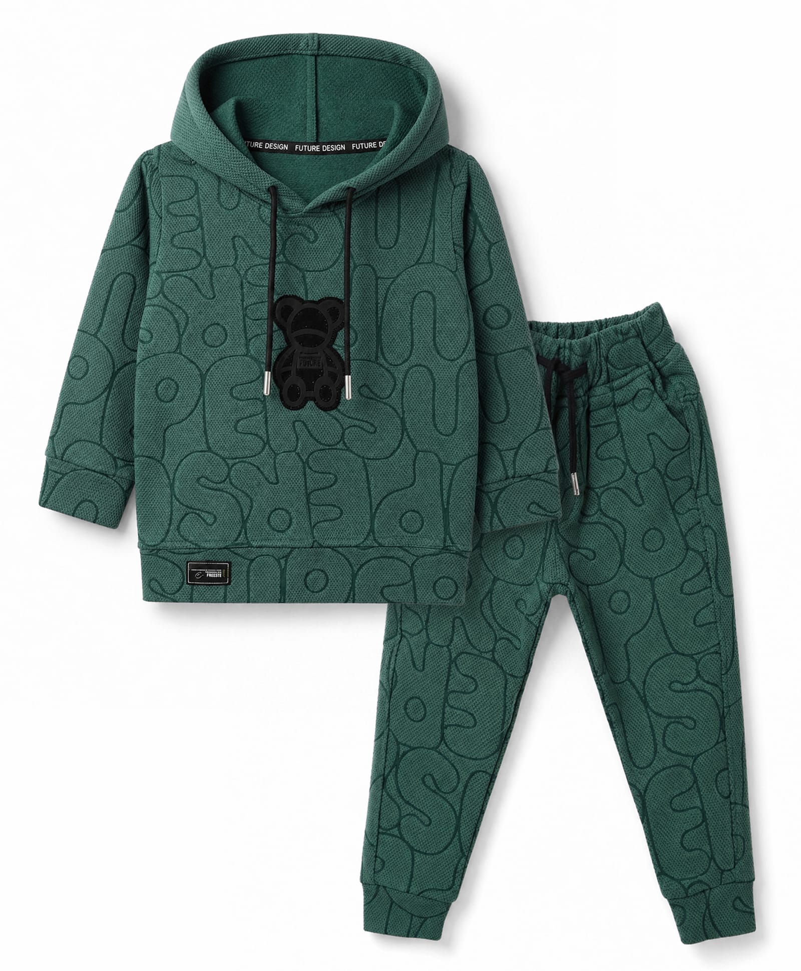 Dapper Dudes Cotton Woven Full Sleeves Alphabet Printed Hooded Winter Wear Suit - Dark Green-picture-26