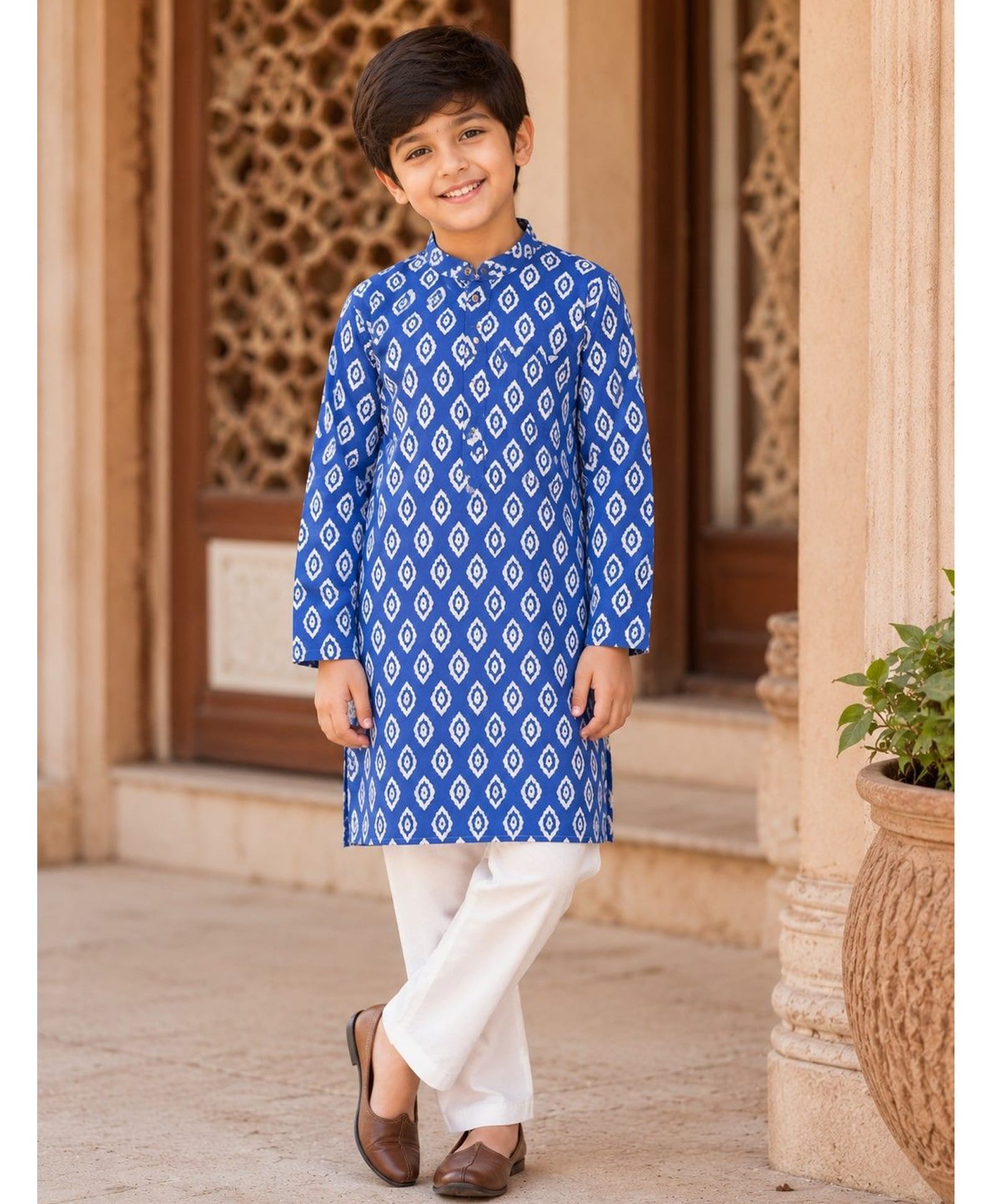 Aww Hunnie 100% Cotton Woven Full Sleeves Motifs Printed Kurta & Pyjama Set - Blue-picture-13