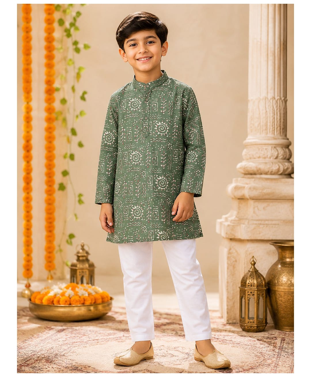 Aww Hunnie Rayon Woven Full Sleeves Abstract Printed Kurta & Pyjama Set - Green-picture-23