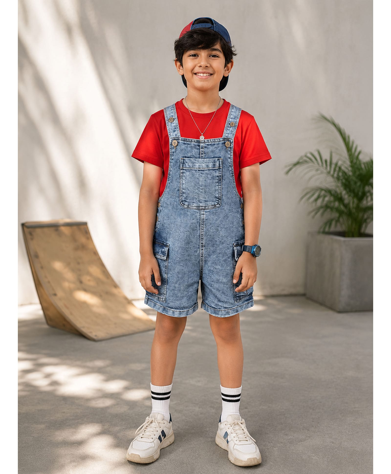 Kiddopanti Denim Woven Sleeveless Washed Dungaree - Light Blue-image-44