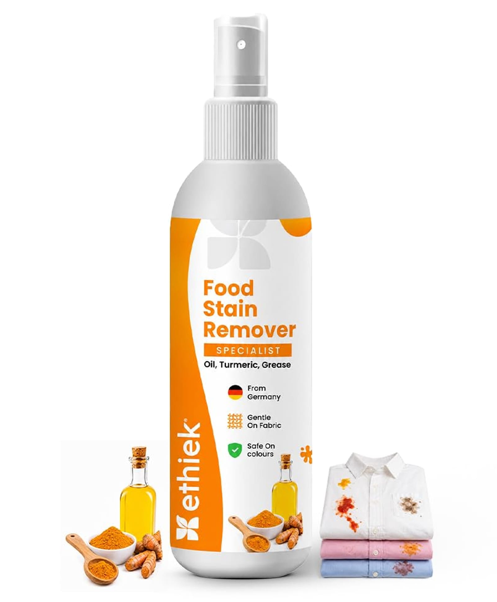 Ethiek Food Stain Remover Specialist Spray | Oil, Turmeric & Grease Stain Remover Spray | Colour Safe Fabric Cleaner for Shirts, T-Shirts & Kids Clothes | 75 ml-image-3