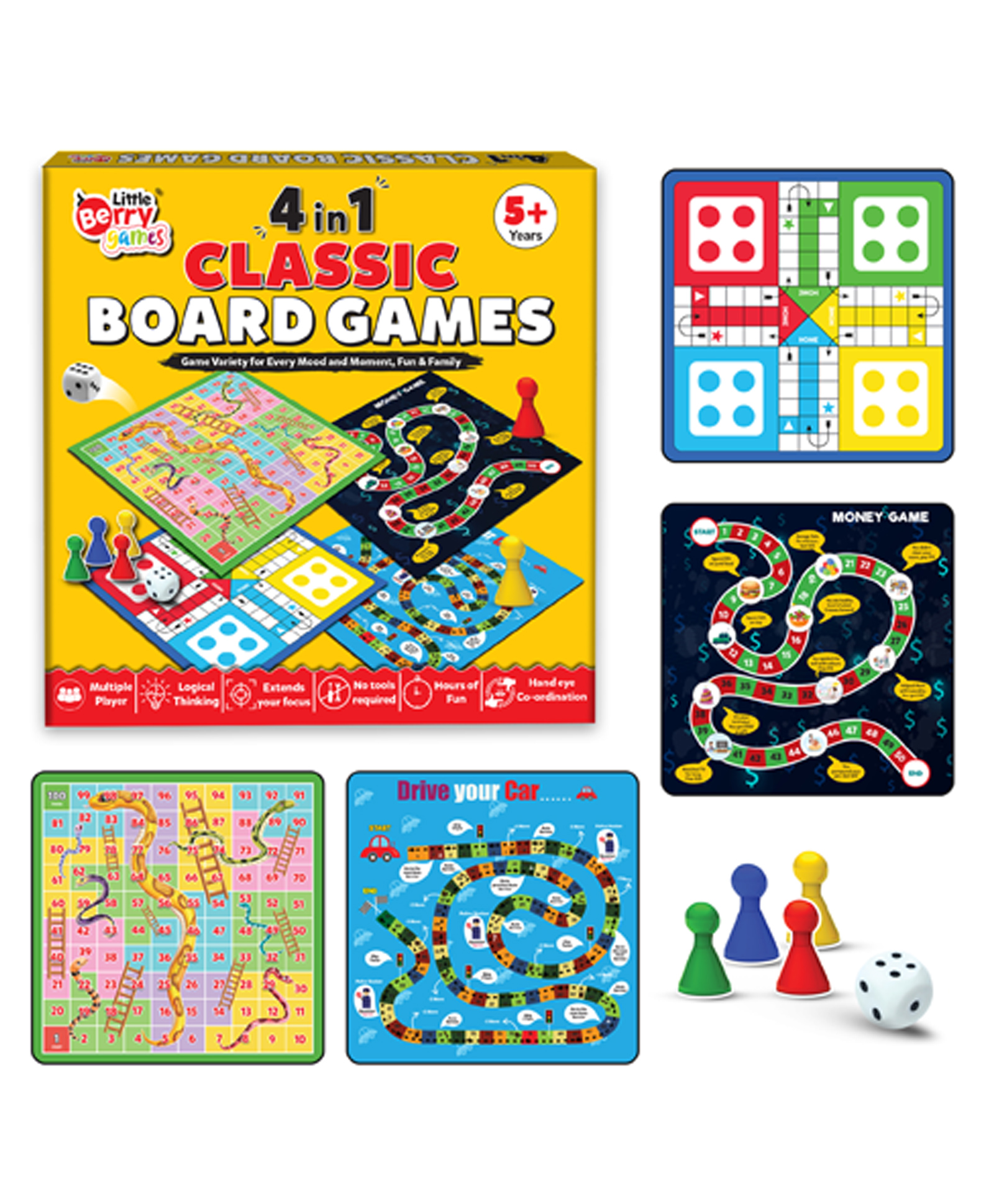 Little Berry 4 in 1 Classic Board Games Set for Kids & Adults (Multicolour)-image-31