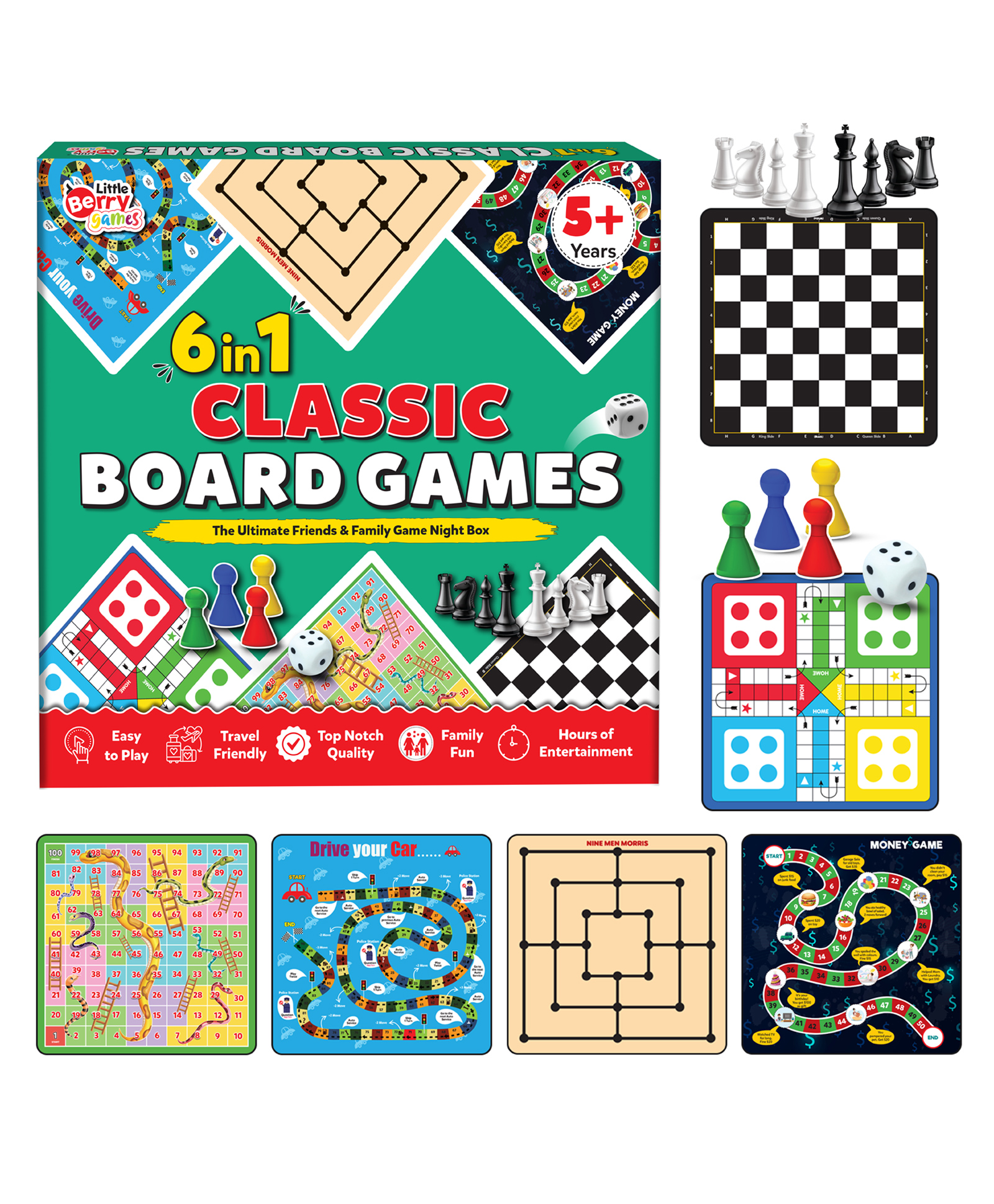 Little Berry 6 in 1 Classic Board Games Set for Kids & Adults (Multicolour)-picture-13
