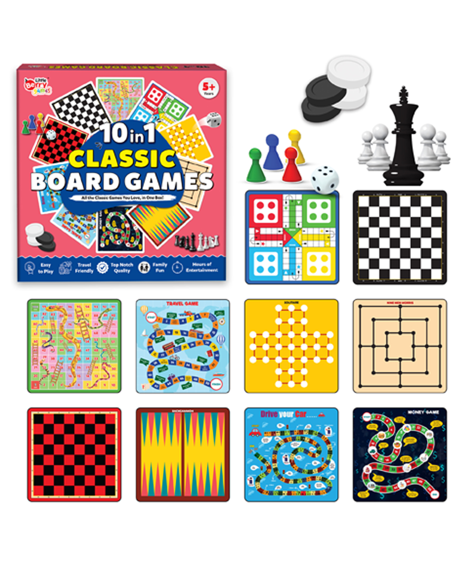 Little Berry 10 in 1 Classic Board Games Little Berry 10 in 1 Classic Board Games Set for Kids & Adults (Multicolour)-image-35