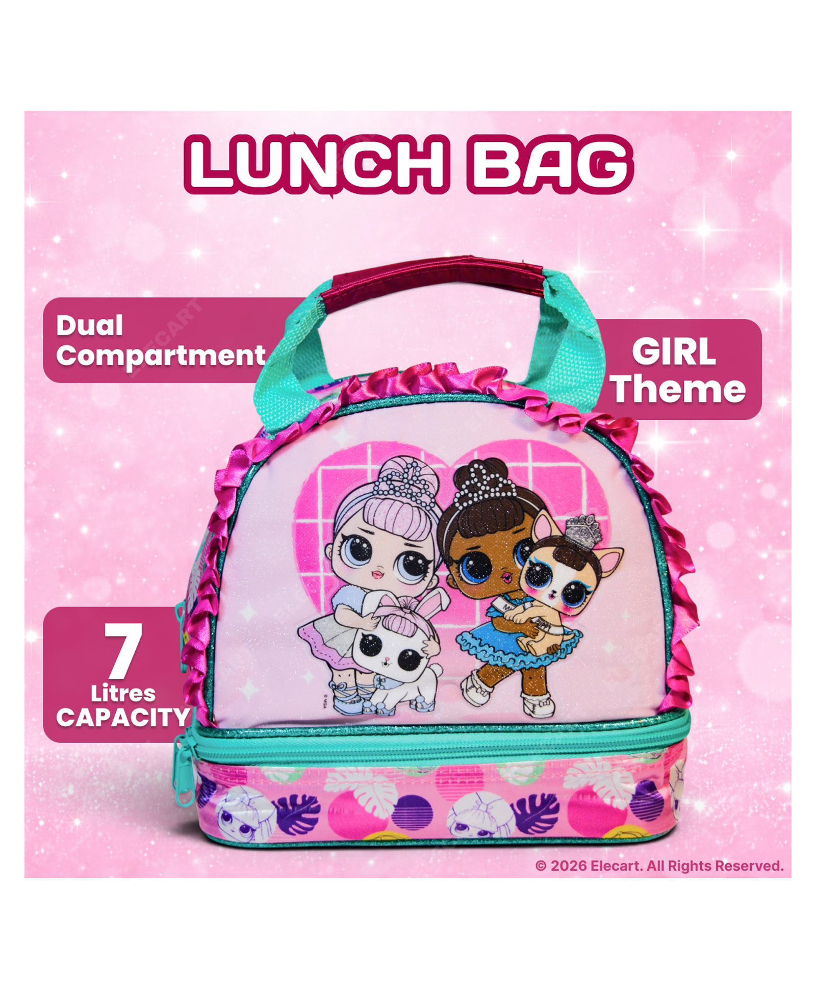 Elecart 3D Printed Lolly Insulated Lunch Bag | Thermal Tiffin Storage Bag for School, Travel & Picnic | Durable, Waterproof & Portable Lunch Carrier for Kids-picture-13