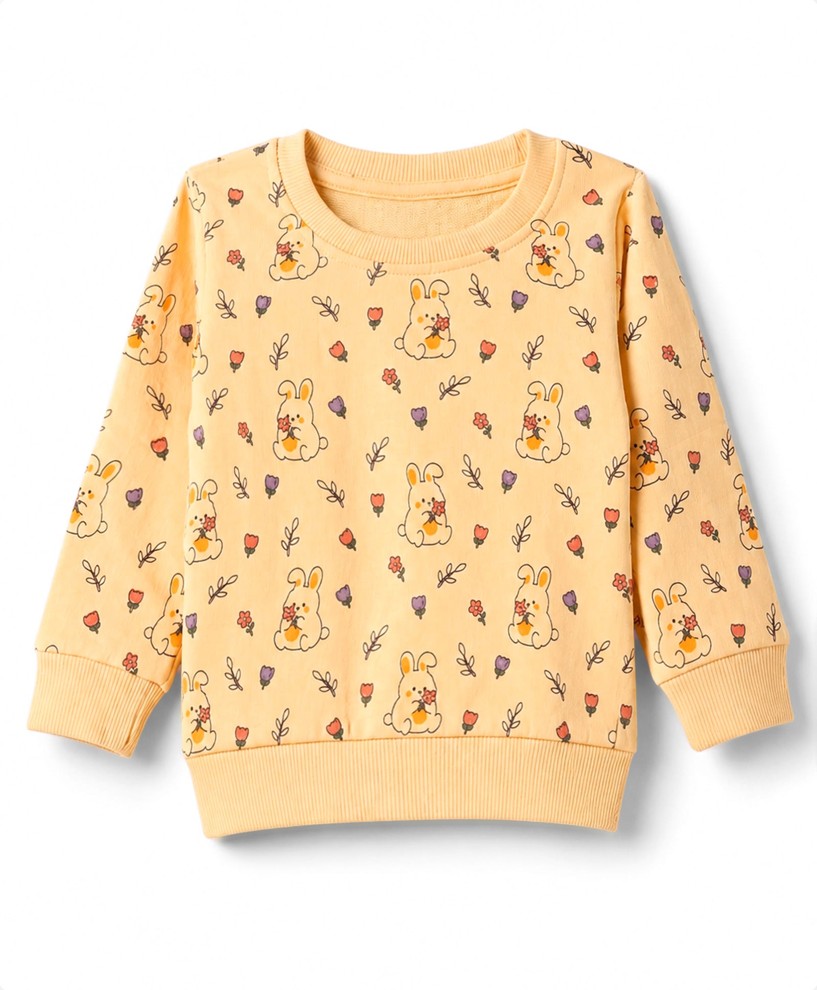 Tango Cotton Looper Knit Full Sleeves T-Shirt with Floral and Bunny Print - Yellow-picture-1