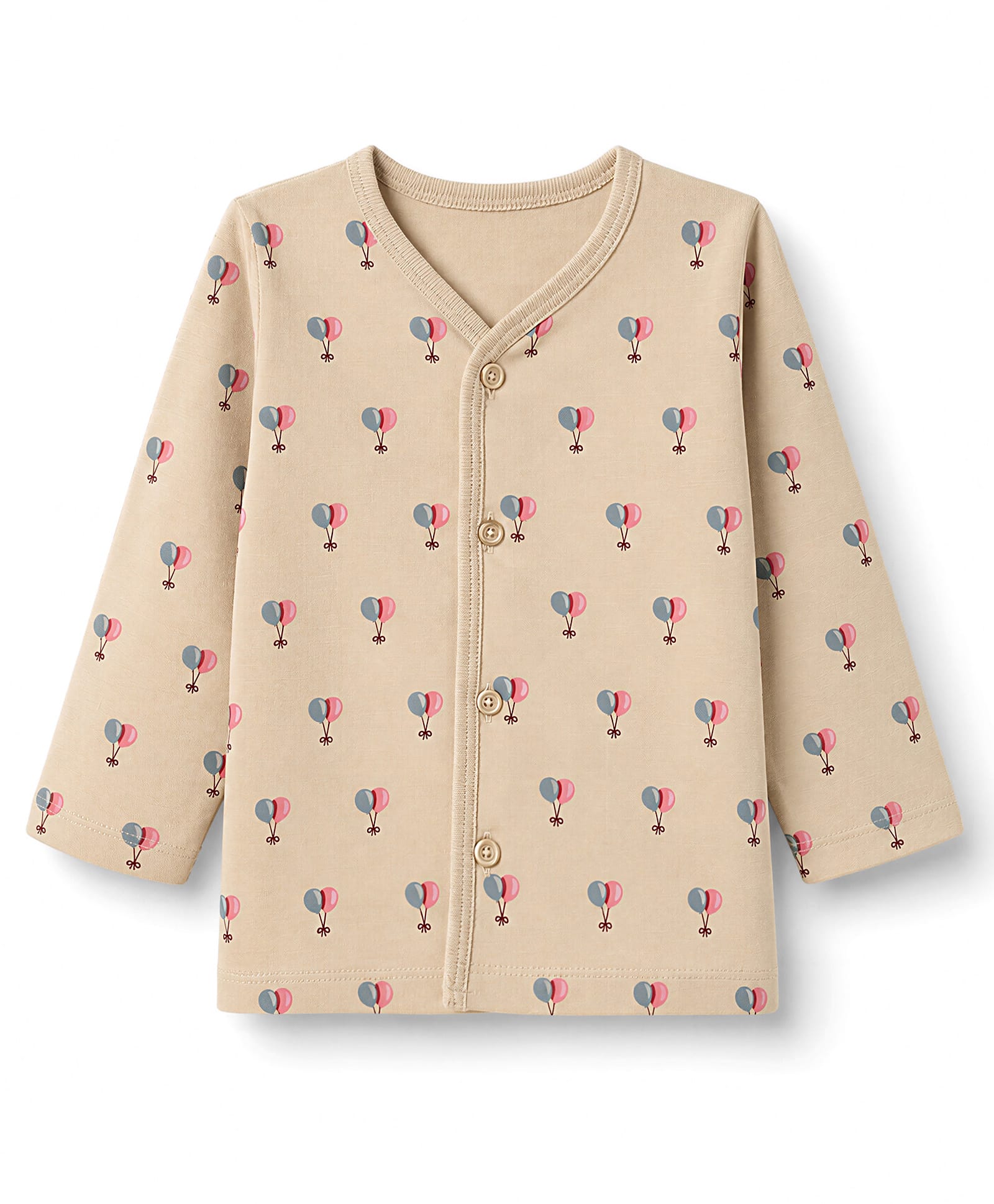 Tango Interlock Knit Full Sleeves Jhabla With Balloon Print - Brown-picture-15