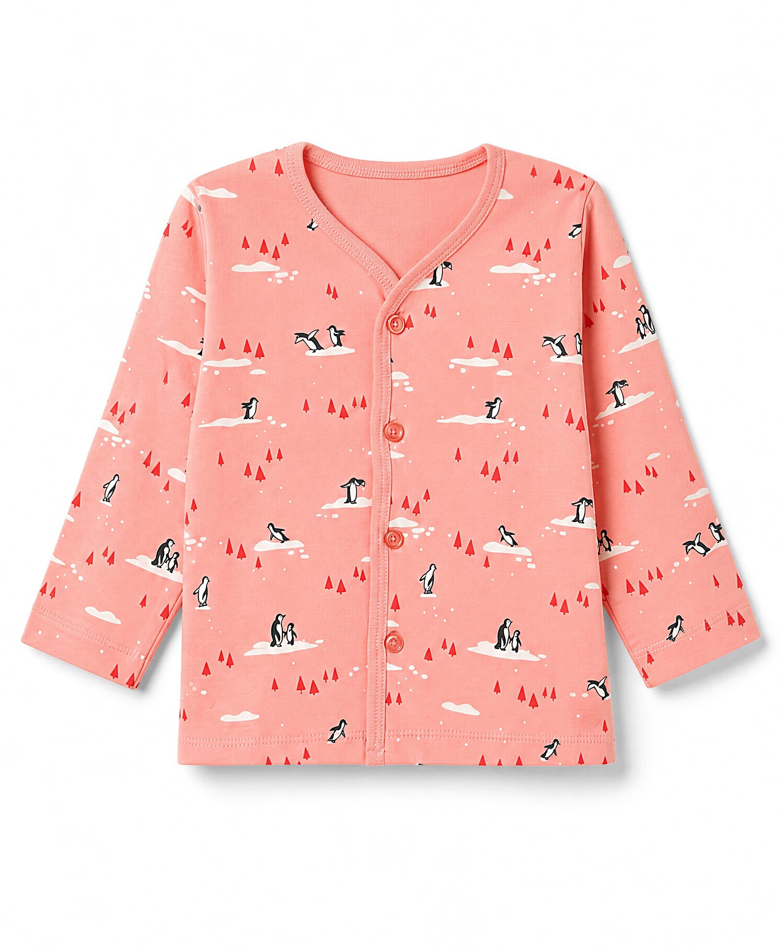 Tango Interlock Knit Full Sleeves Jhabla With Penguin Print - Coral-picture-2