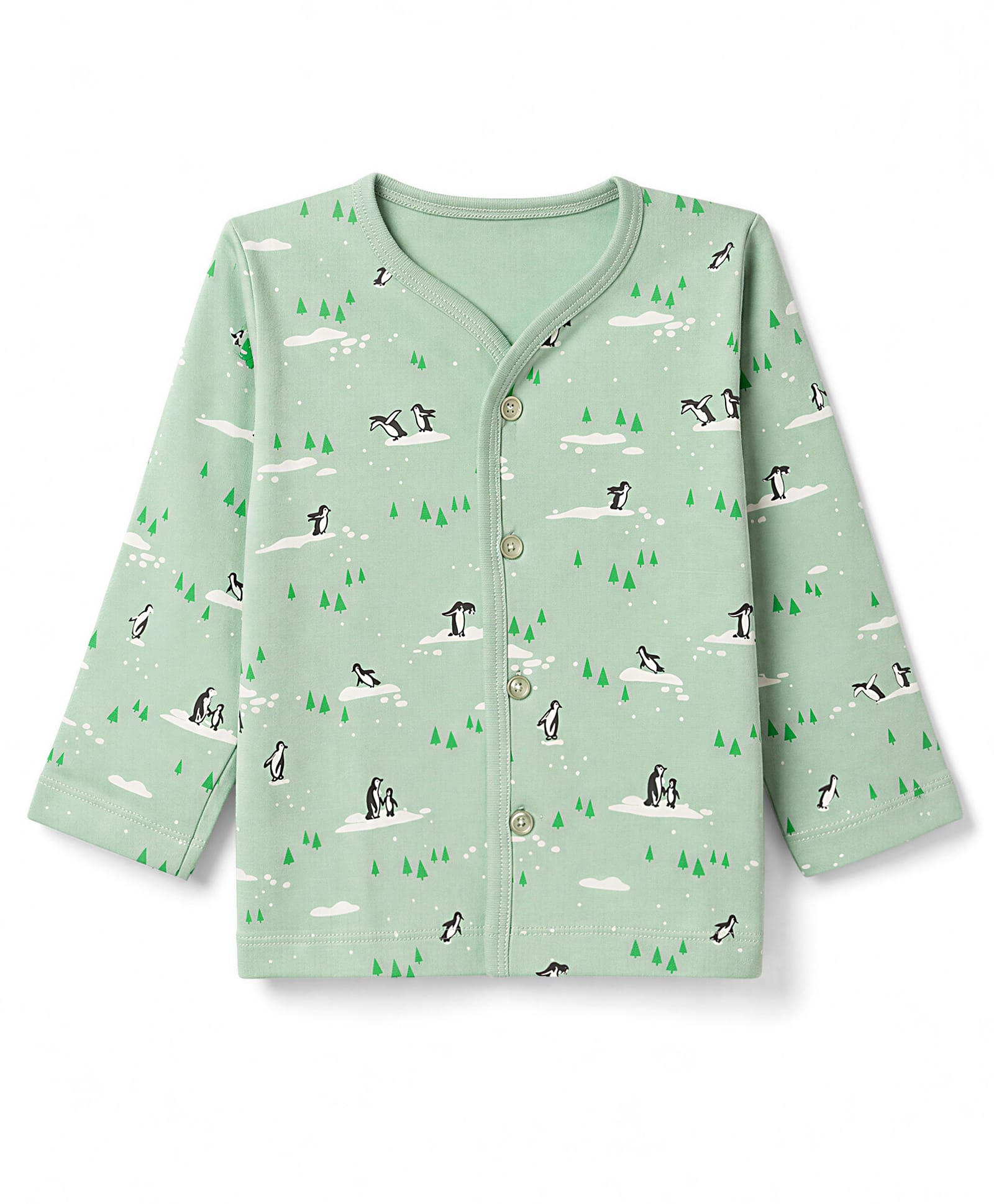 Tango Interlock Knit Full Sleeves Jhabla With Penguin Print - Green-picture-39