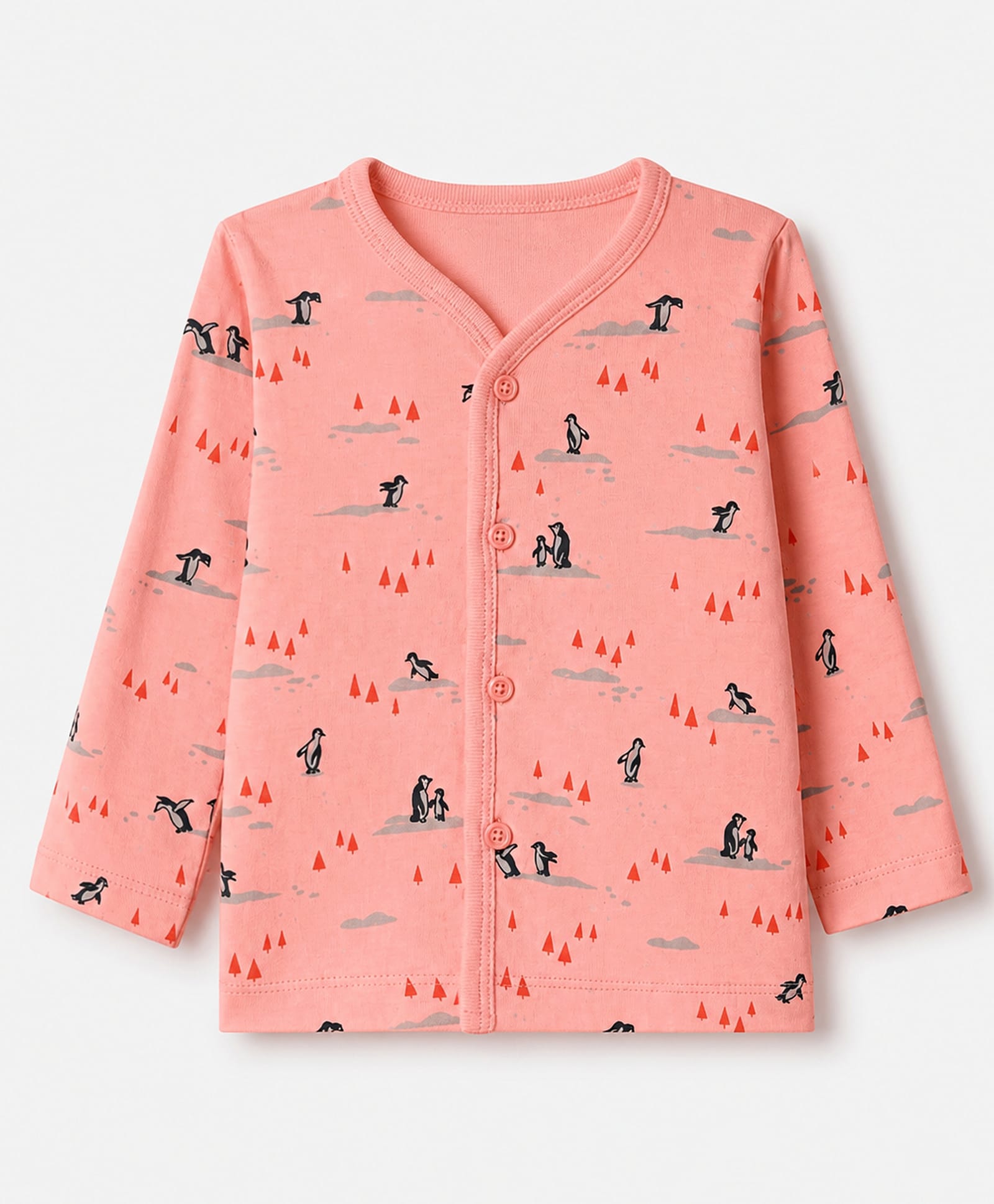 Tango Interlock Knit Full Sleeves Jhabla With Penguin Print - Coral-picture-35