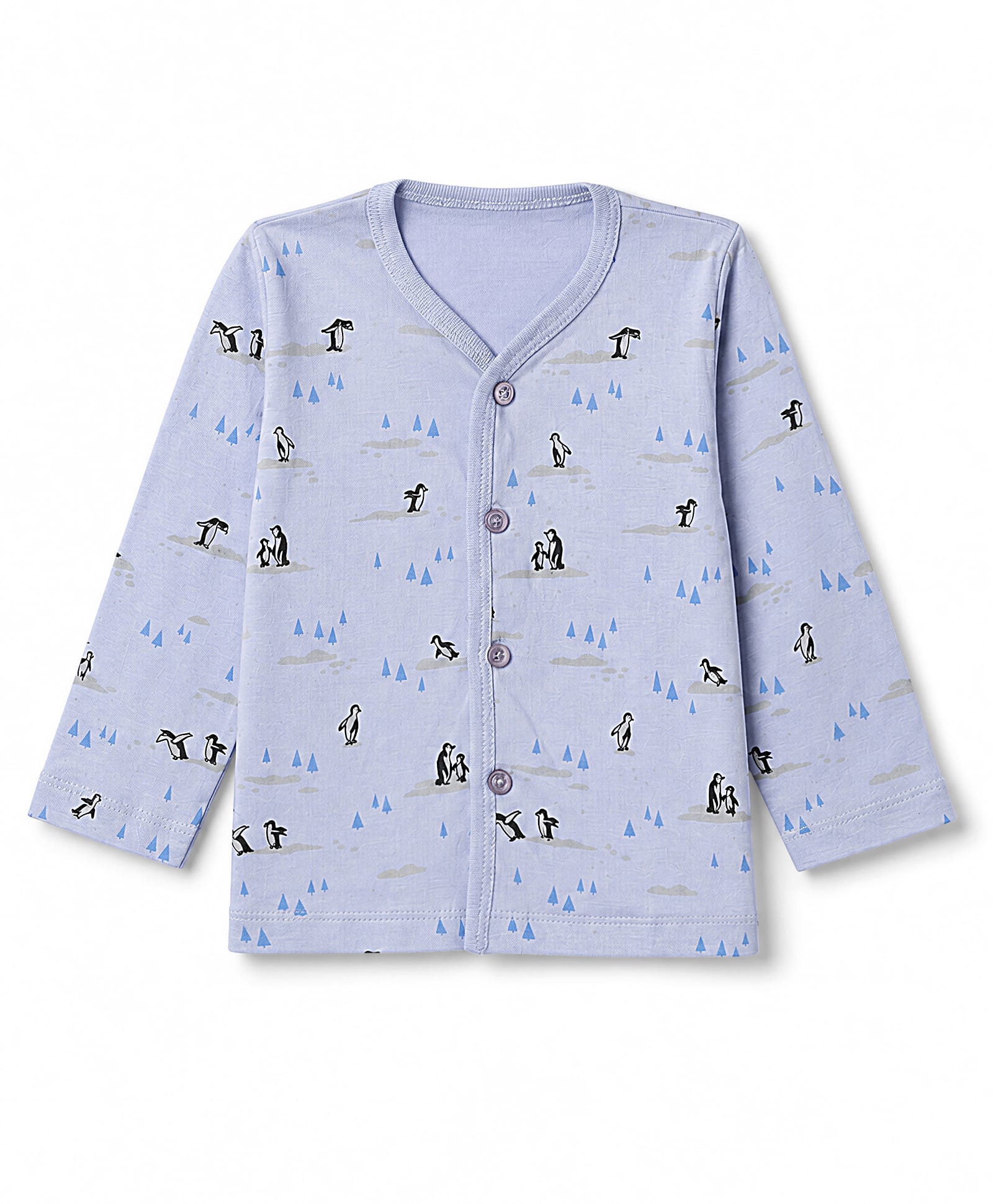 Tango Interlock Knit Full Sleeves Jhabla With Penguin Print - Blue-image-32