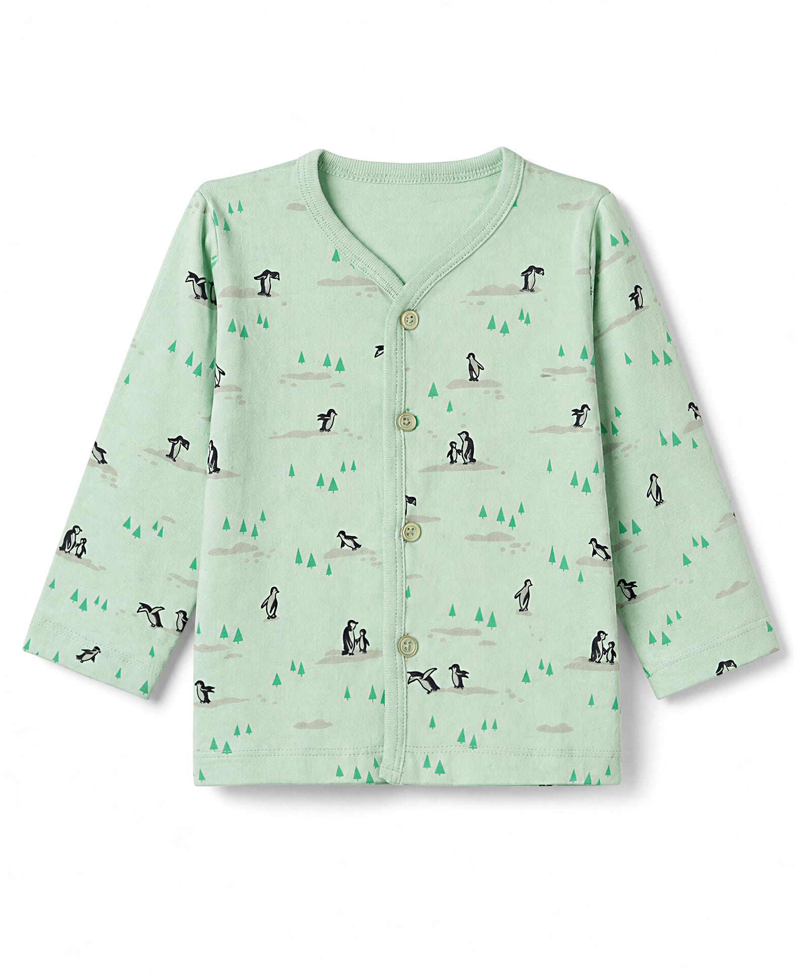 Tango Interlock Knit Full Sleeves Jhabla With Penguin Print - Green-picture-3