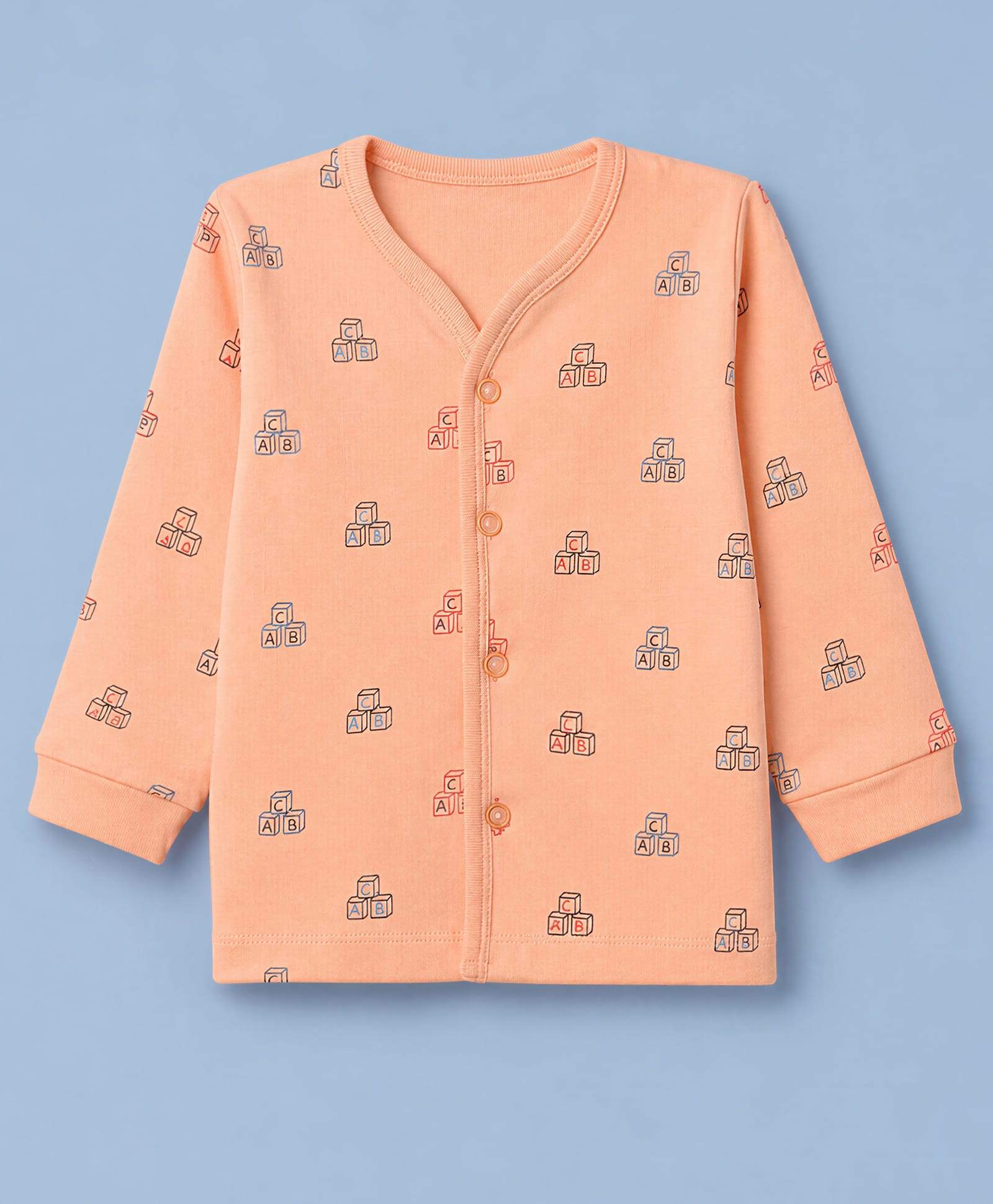 Tango Interlock Knit Full Sleeves Jhabla With Text Print - Pink-picture-1
