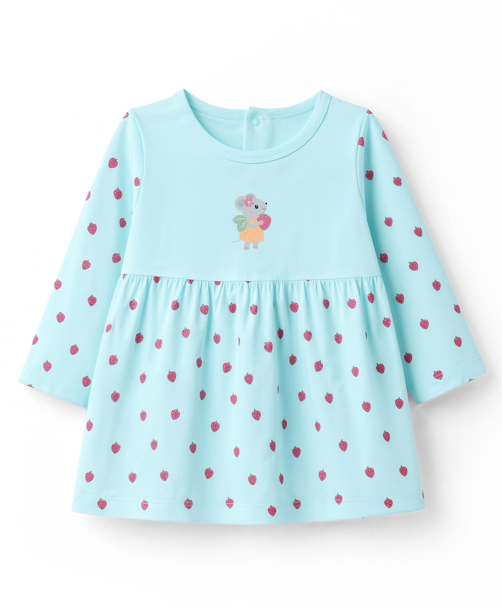 Tango Single Jersey Knit One Piece Dress with Full Sleeves and Strawberry Print - Aqua-picture-7
