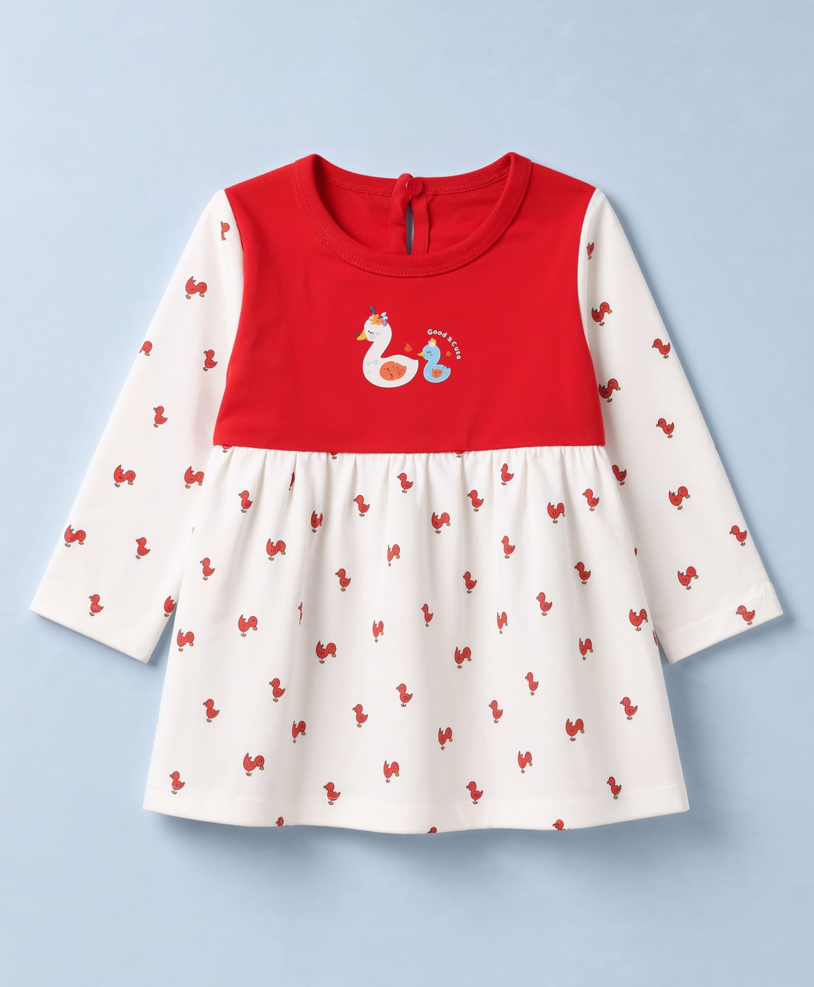 Tango Interlock Knit One Piece Dress with Full Sleeves and Duck Print - Red-picture-11