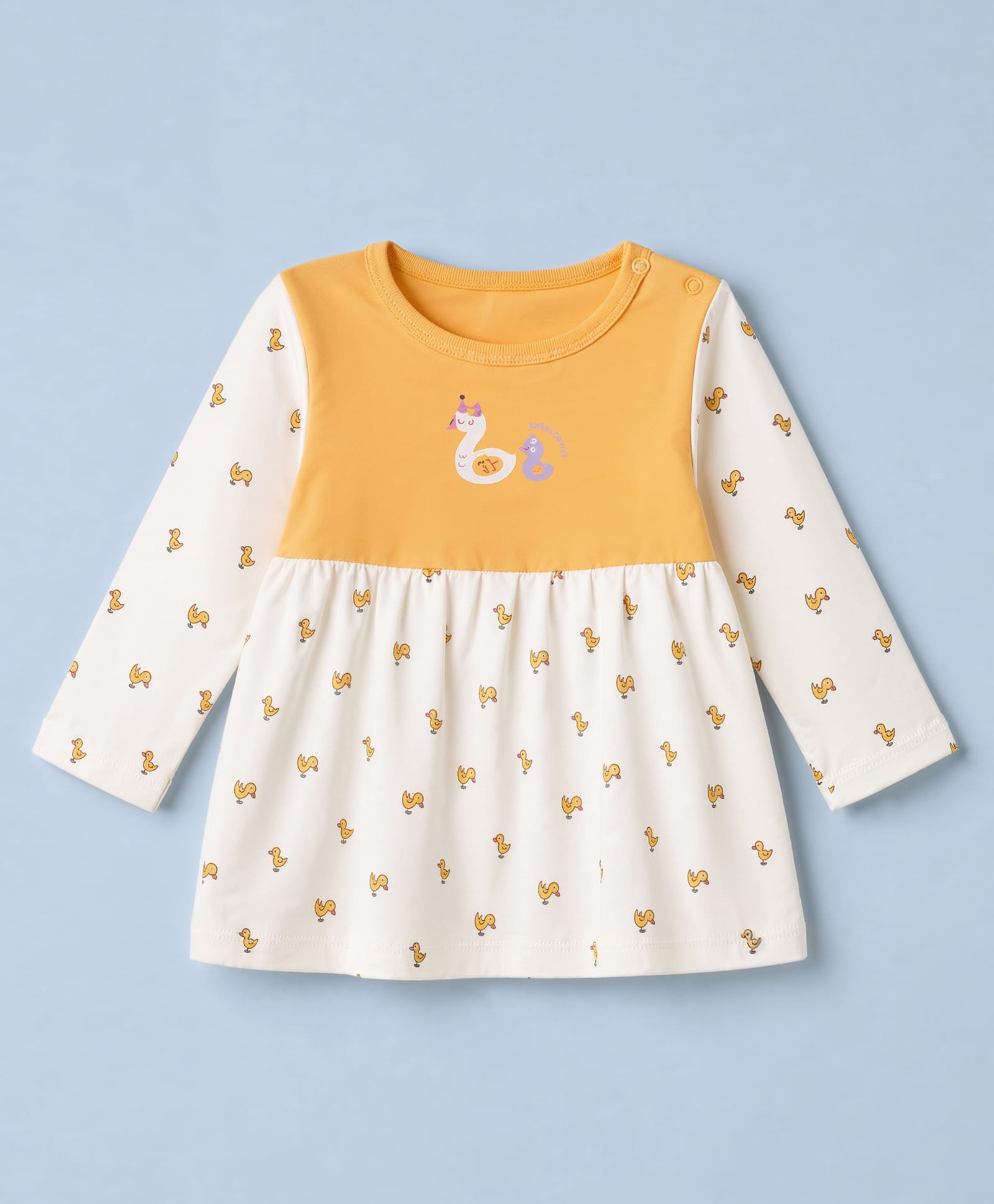 Tango Interlock Knit One Piece Dress with Full Sleeves and Duck Print - Golden-picture-36