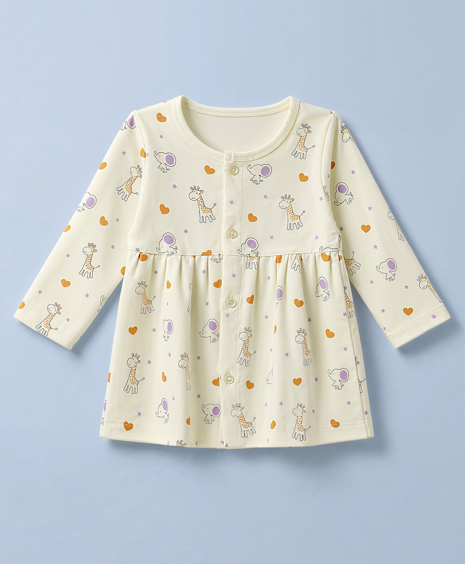 Tango Interlock Knit Full Sleeves One Piece Dress with Heart and Animals Print - Yellow-picture-25