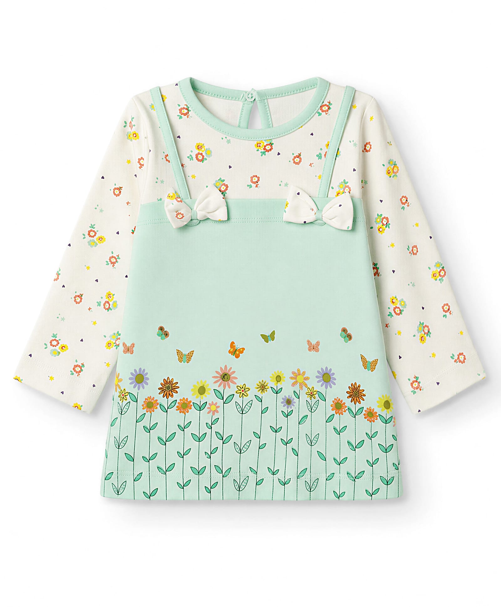 Tango Interlock Knit One Piece Dress with Full Sleeves and Floral Print - Green-image-13