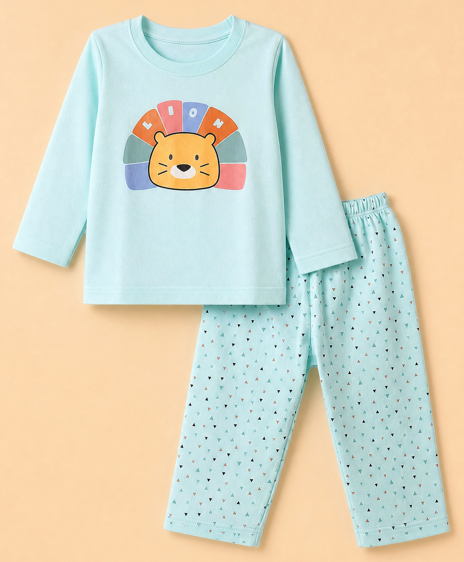 Tango Single Jersey Knit Full Sleeves T-shirt With Tiger Print & Pant Set - Turquoise-picture-22
