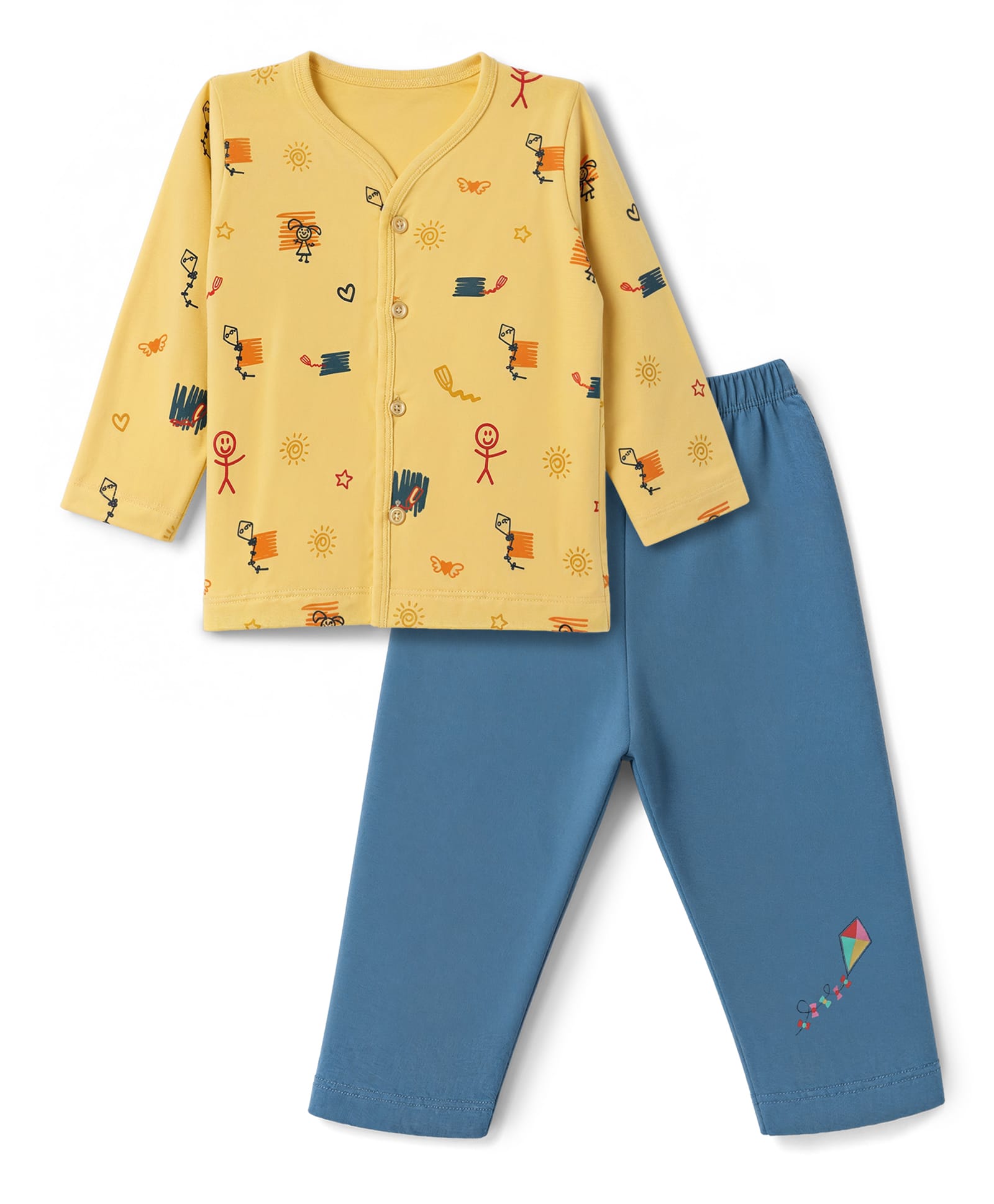 Tango Single Jersey Knit Full Sleeves T-Shirt & Pyjama Night Suit with Heart & Kite Print - Mustard-picture-20