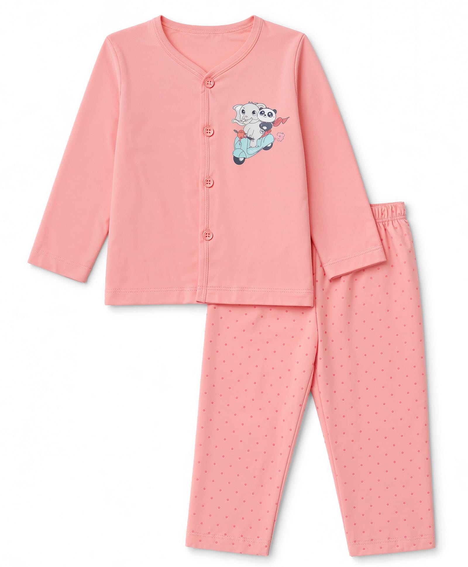 Tango Single Jersey Knit Full Sleeves T-Shirt & Pyjama Night Suit with Elephant & Panda Print - Coral-picture-32
