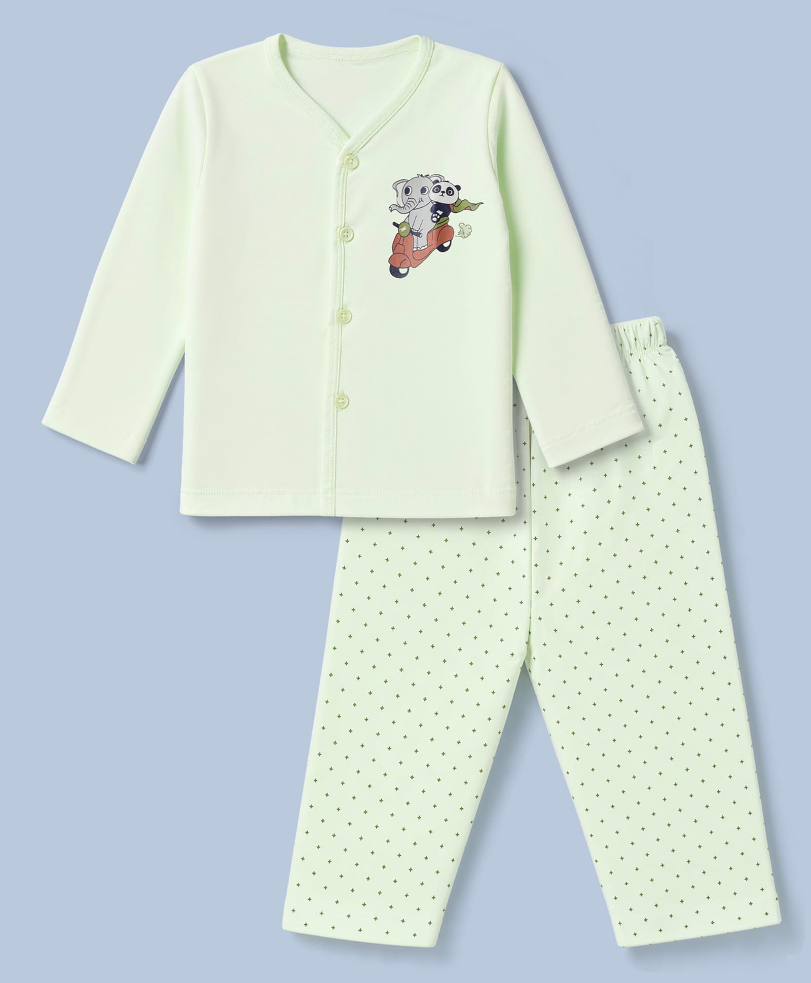 Tango Single Jersey Knit Full Sleeves T-Shirt & Pyjama Night Suit with Elephant & Panda Print - Light Green-picture-19