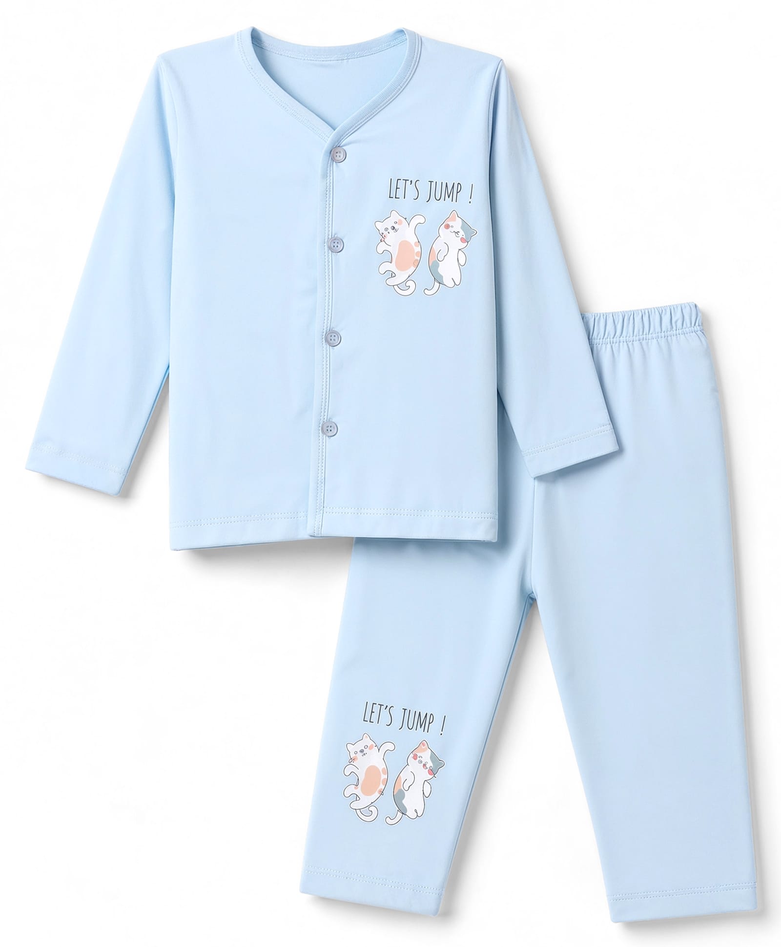 Tango Single Jersey Knit Full Sleeves T-Shirt & Pyjama Night Suit with Cat Print - Sky Blue-picture-5