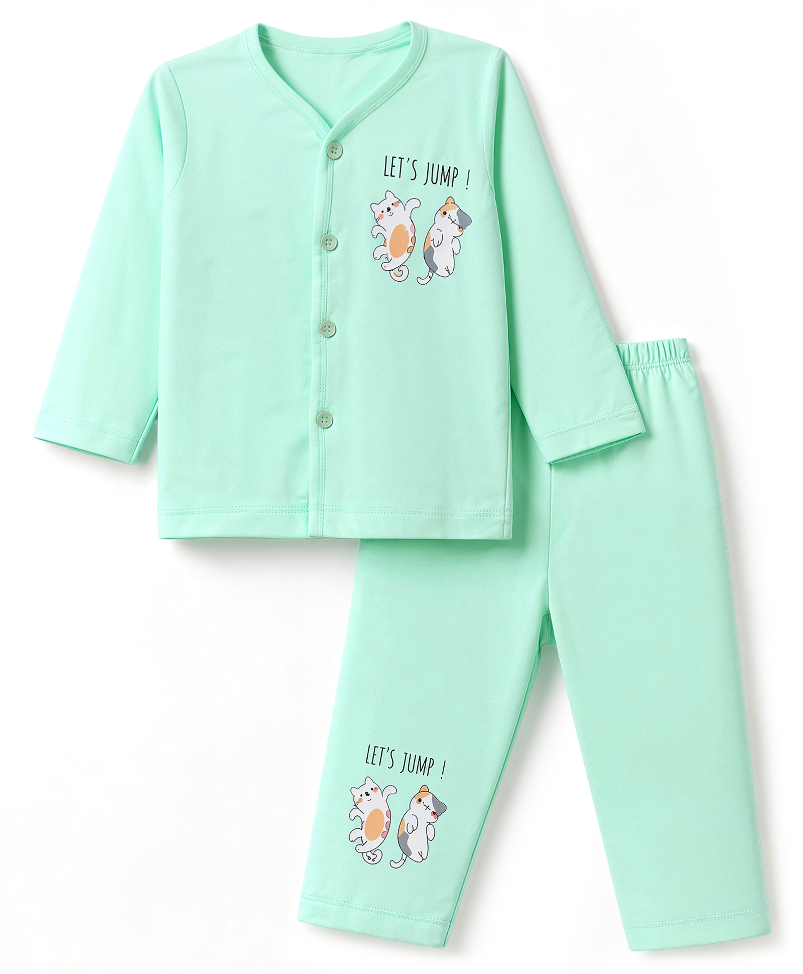 Tango Single Jersey Knit Full Sleeves T-Shirt & Pyjama Night Suit with Cat Print - Sea Green-picture-20