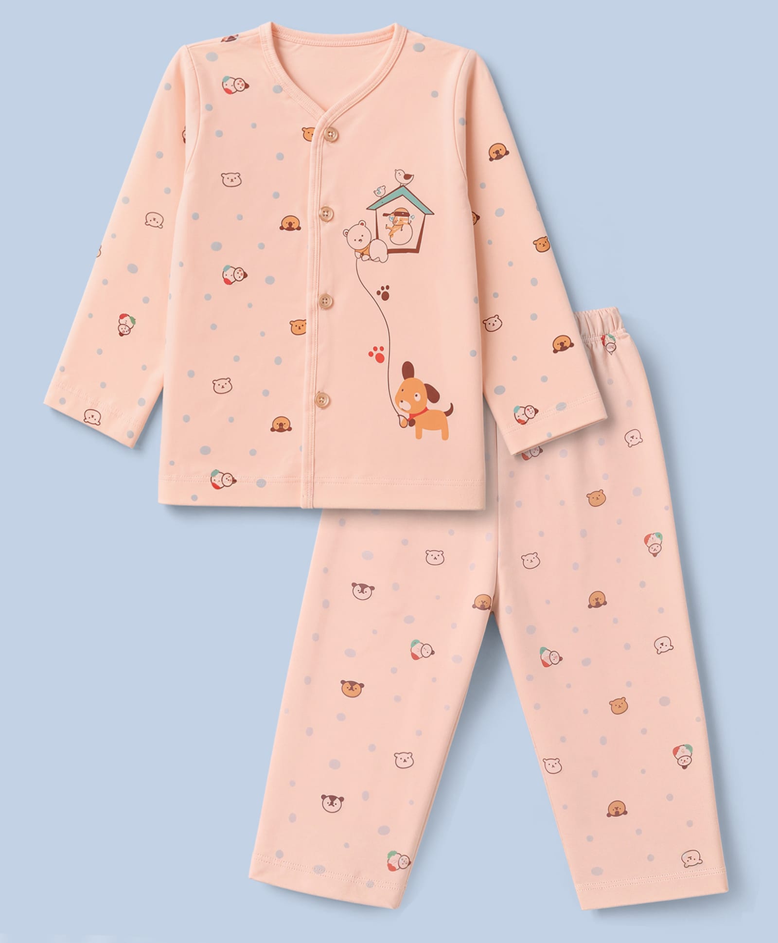 Tango Interlock Knit Full Sleeves T-Shirt & Pyjama Night Suit with Animal Print - Orange-picture-46