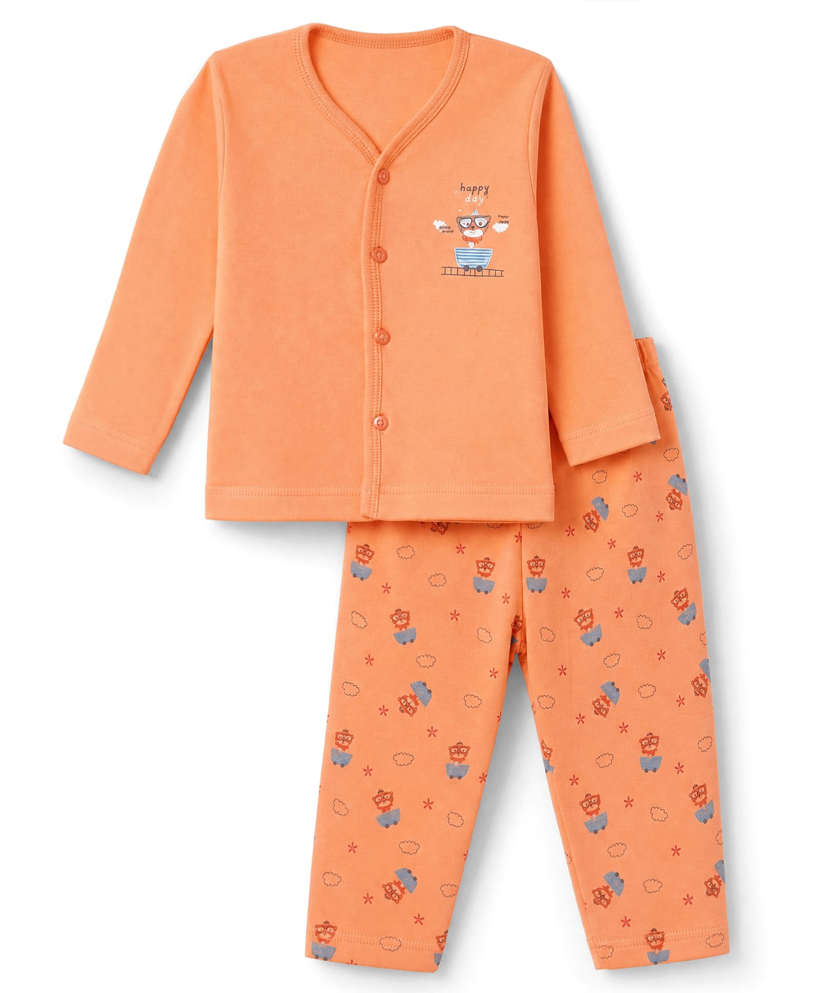 Tango Interlock Knit Full Sleeves T-Shirt & Pyjama Night Suit with Animal Print - Orange-picture-21