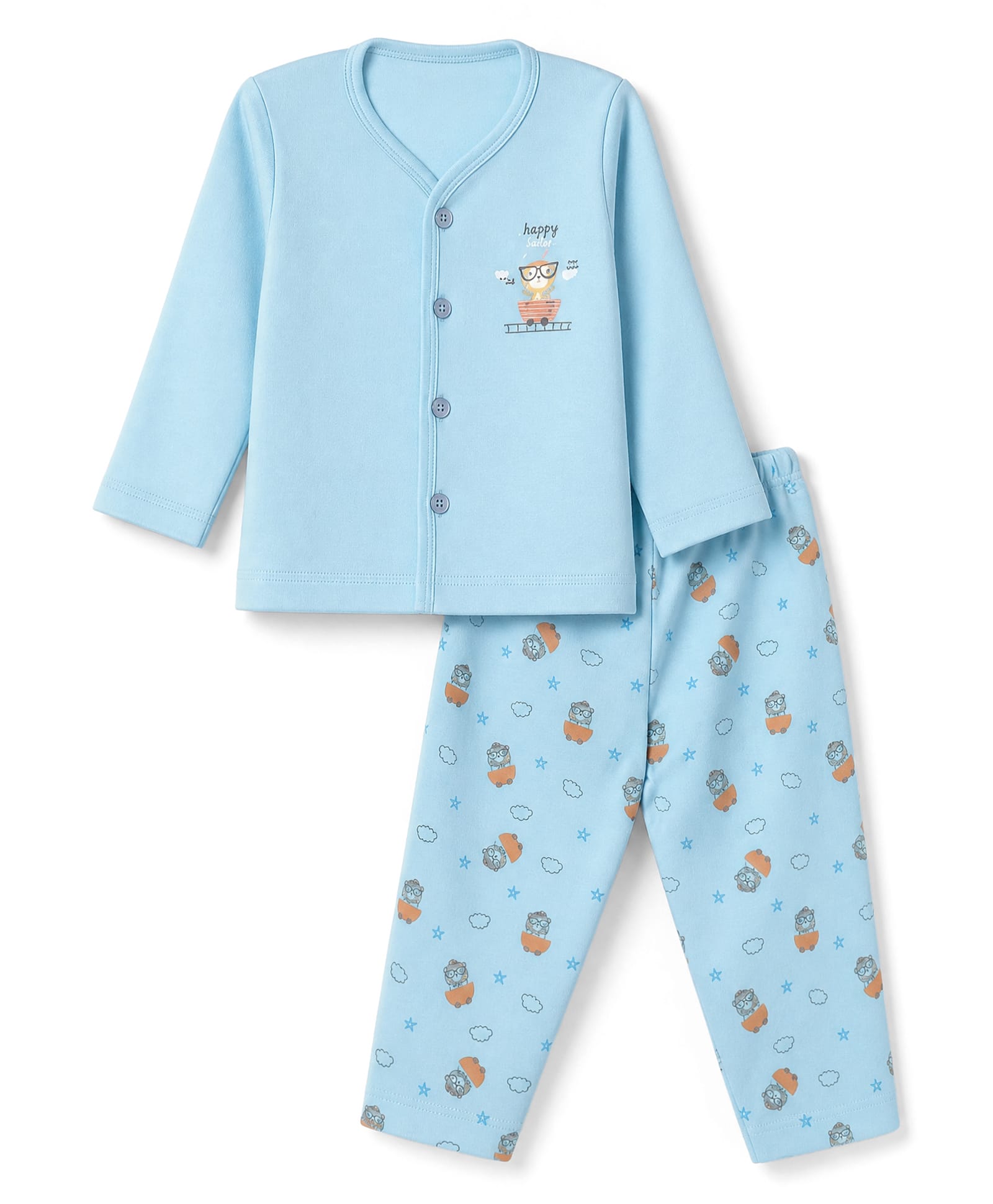 Tango Interlock Knit Full Sleeves T-Shirt & Pyjama Night Suit with Animal Print - Sky Blue-picture-5
