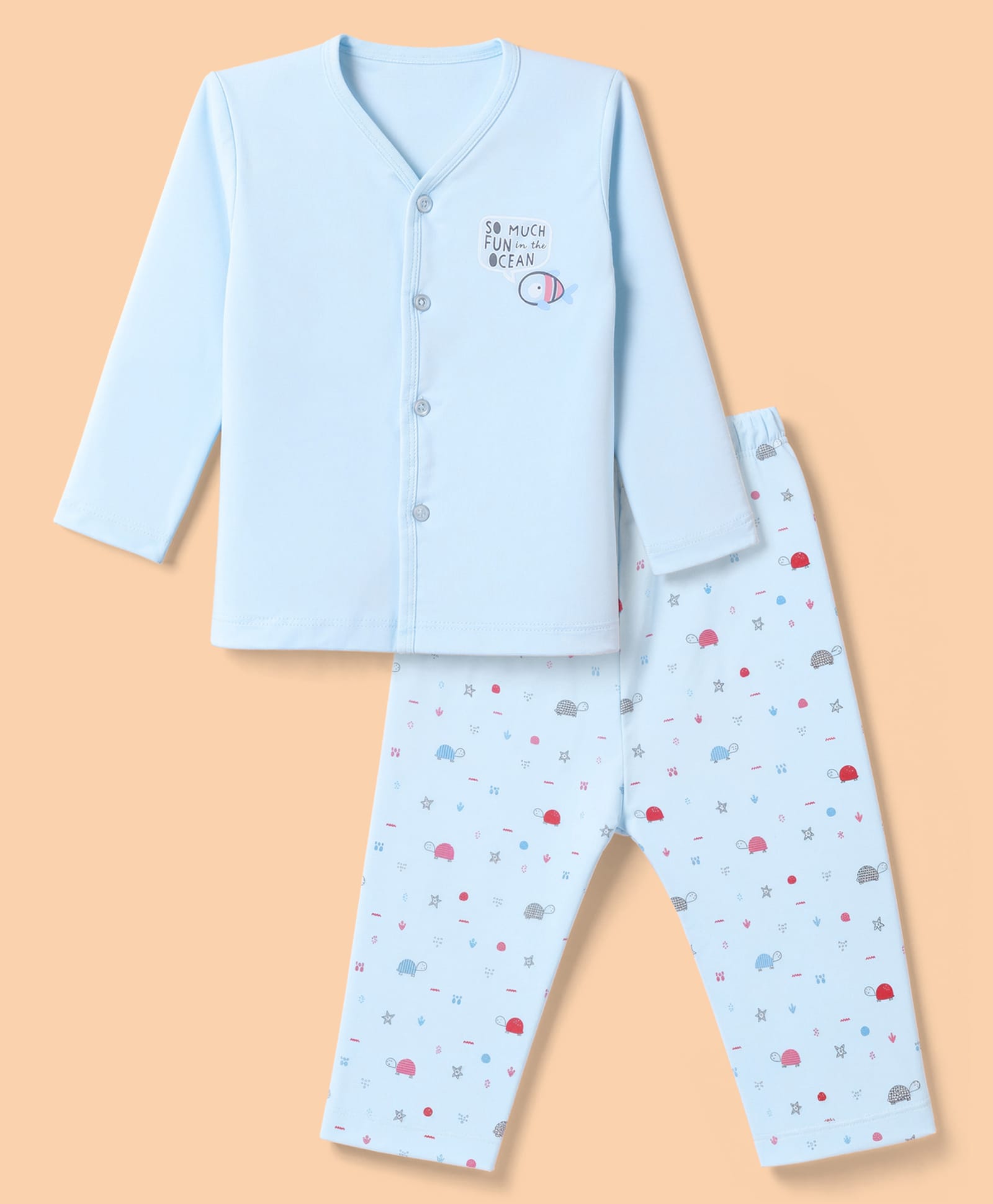 Tango Interlock Knit Full Sleeves T-Shirt & Pyjama Night Suit with Fish Print - Sky Blue-picture-39