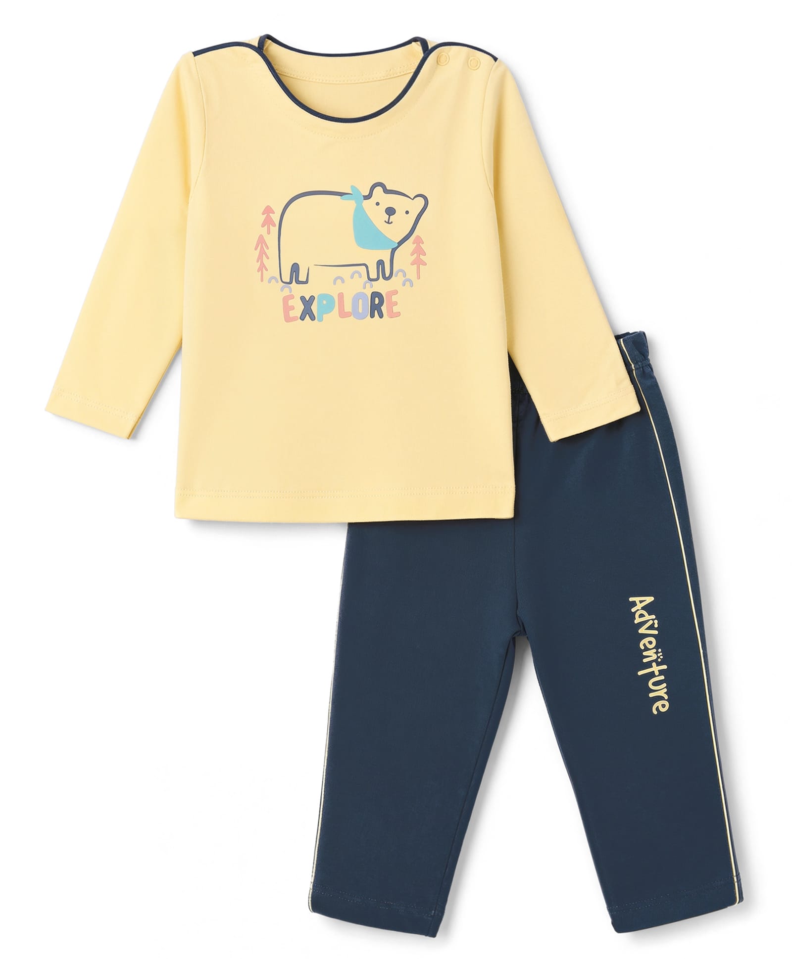 Tango Interlock Knit Full Sleeves T-shirt With Animal Print & Pant Set - Lemon-picture-28