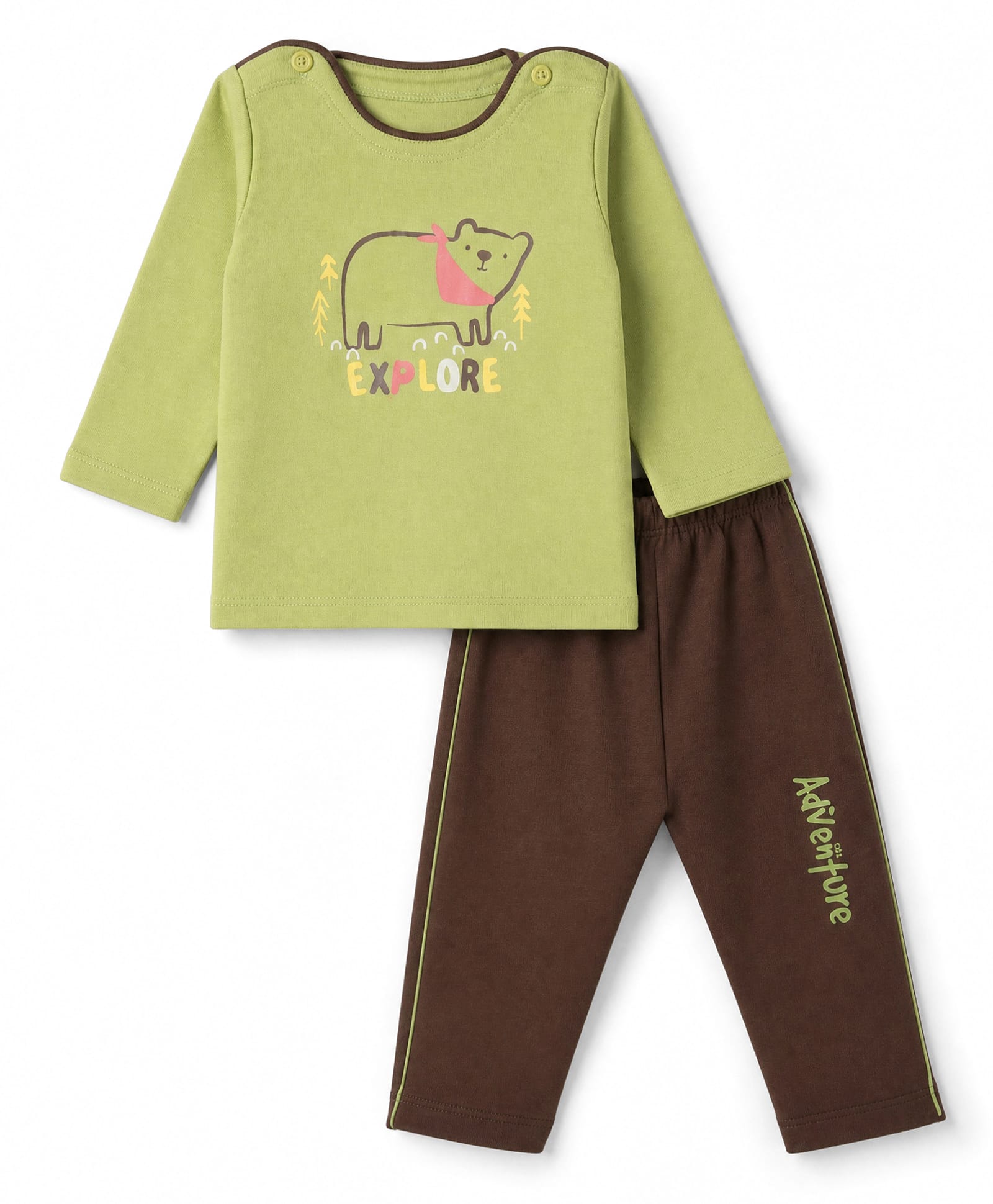 Tango Interlock Knit Full Sleeves T-shirt With Animal Print & Pant Set - Light Green-image-3