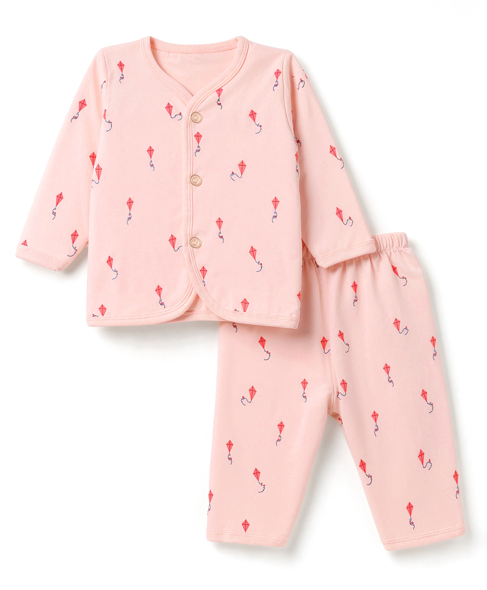 Tango Interlock Knit Full Sleeves Co-Ords T-Shirt & Pyjama Night Suit with Kite Print - Pink-picture-1