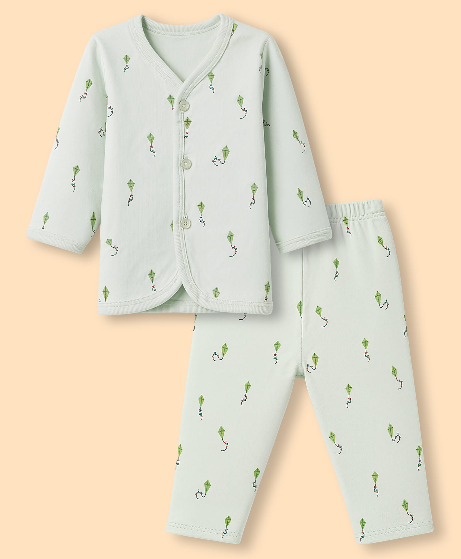 Tango Interlock Knit Full Sleeves Co-Ords T-Shirt & Pyjama Night Suit with Kite Print - Sea Green-picture-6
