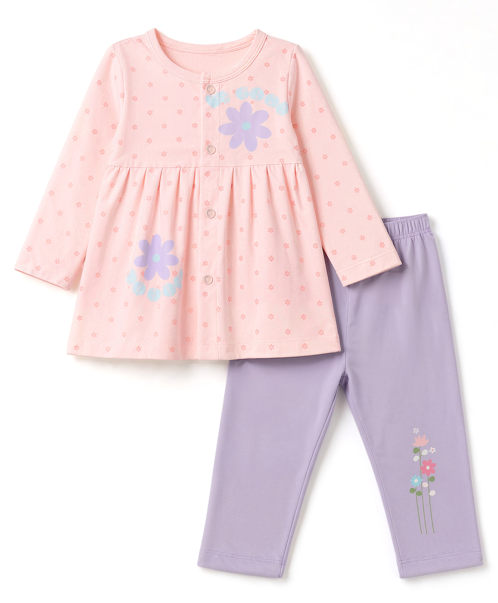 Tango Interlock Knit Full Sleeves Top & Pyjama Night Suit with Floral Print - Pink-picture-21
