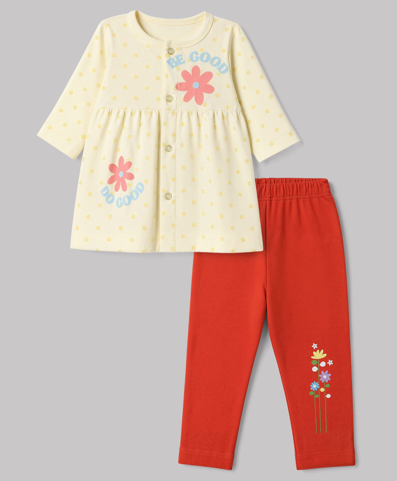 Tango Interlock Knit Full Sleeves Top & Pyjama Night Suit with Floral Print - Cream-picture-42
