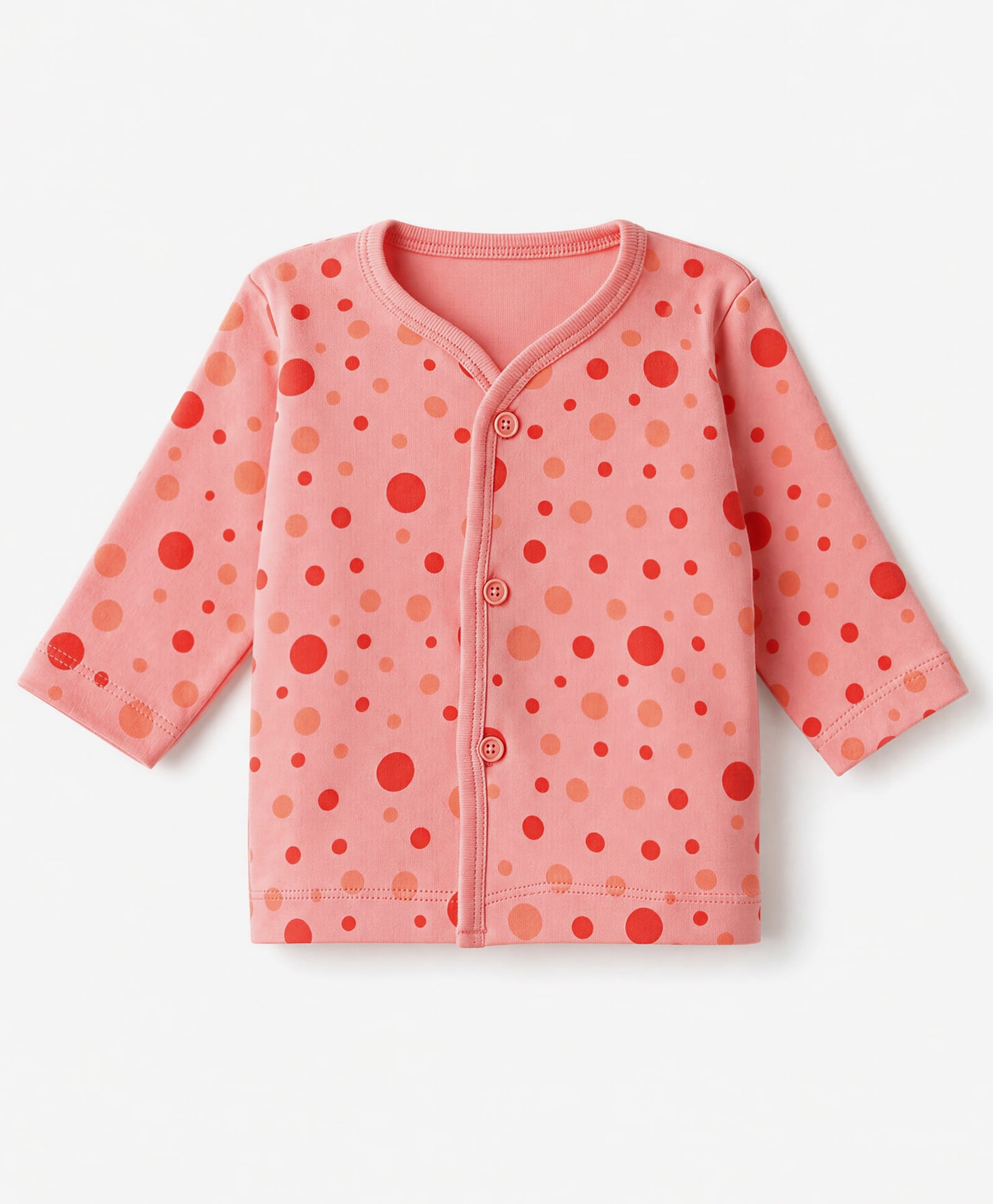 Tango Interlock Knit Full Sleeves Jhabla With Polka Dot Print - Coral-picture-4