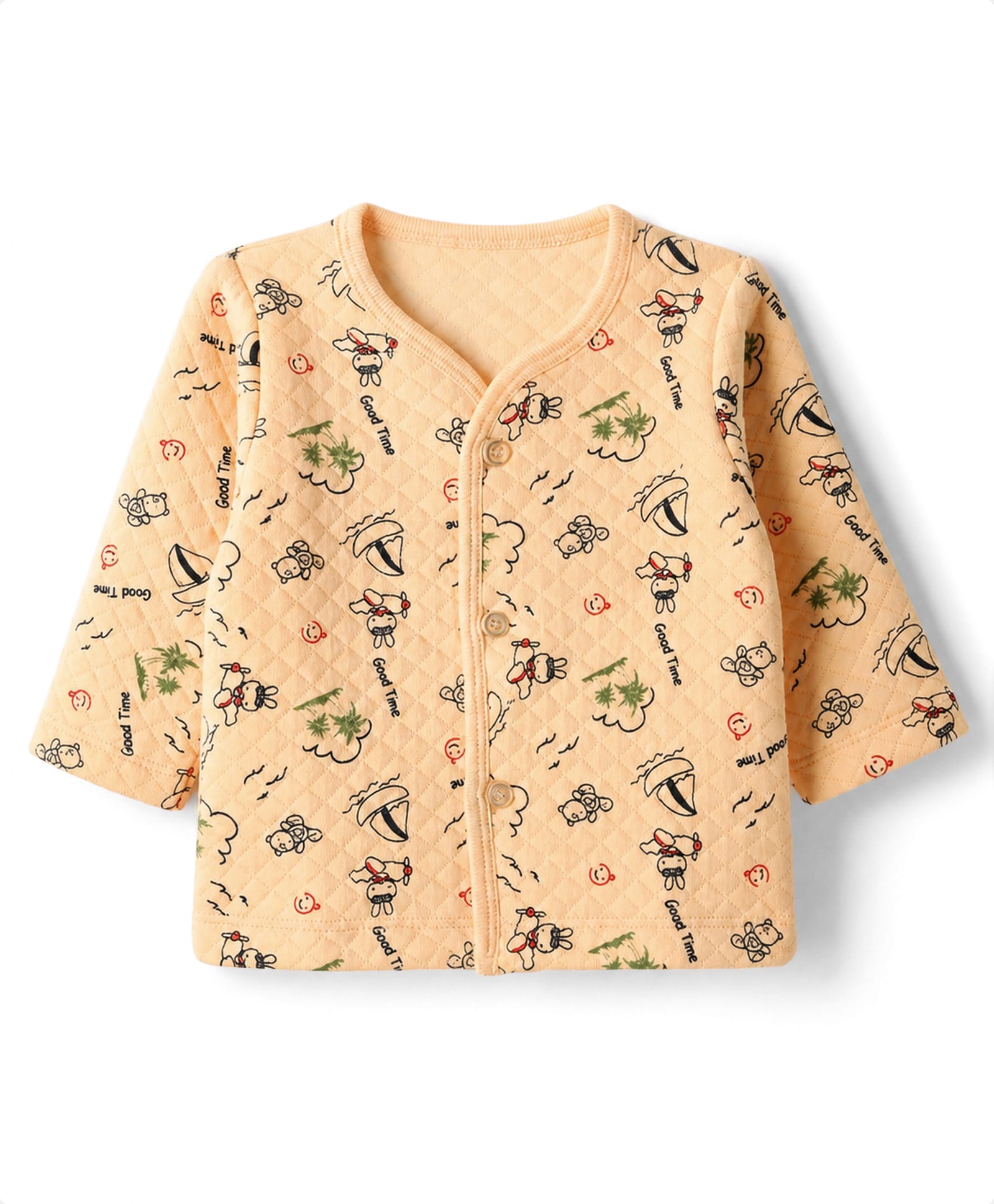Tango Interlock Knit Full Sleeves Jhabla With Bunny Print - Peach-picture-2