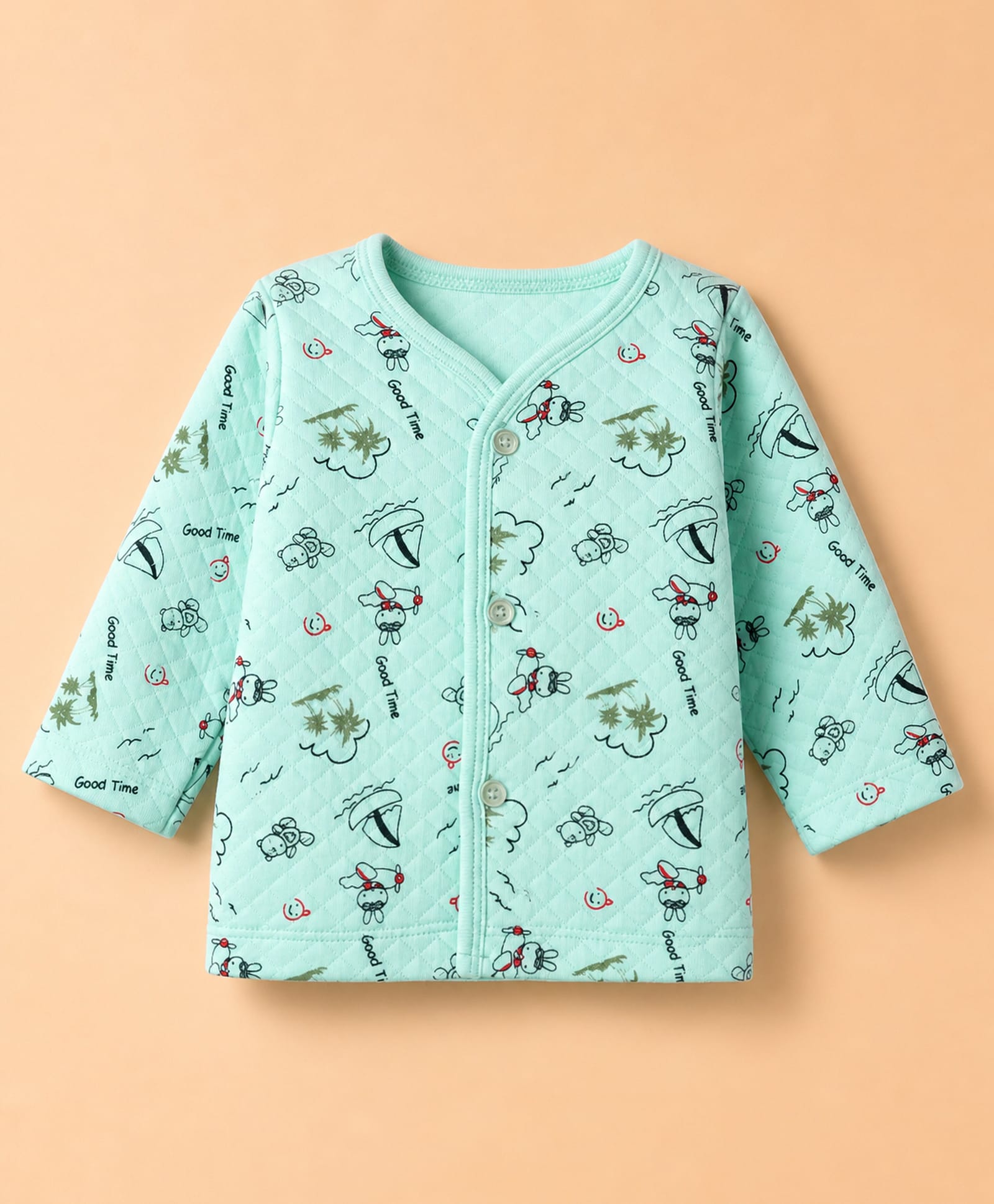 Tango Interlock Knit Full Sleeves Jhabla With Bunny Print - Aqua Blue-image-38