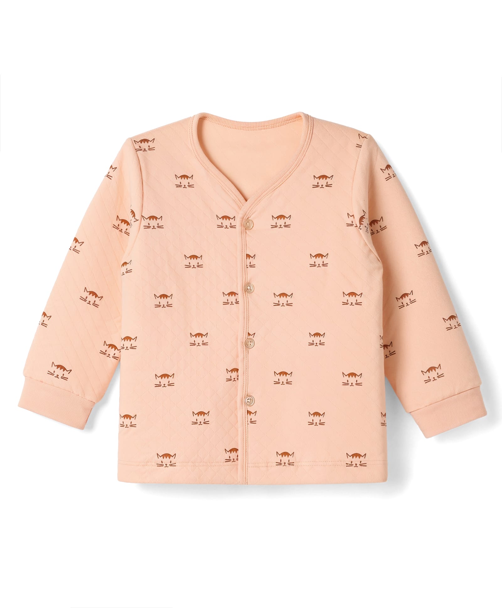 Tango Polyfill Knit Full Sleeves Quilted Jhablas with Cat Print - Peach-picture-3